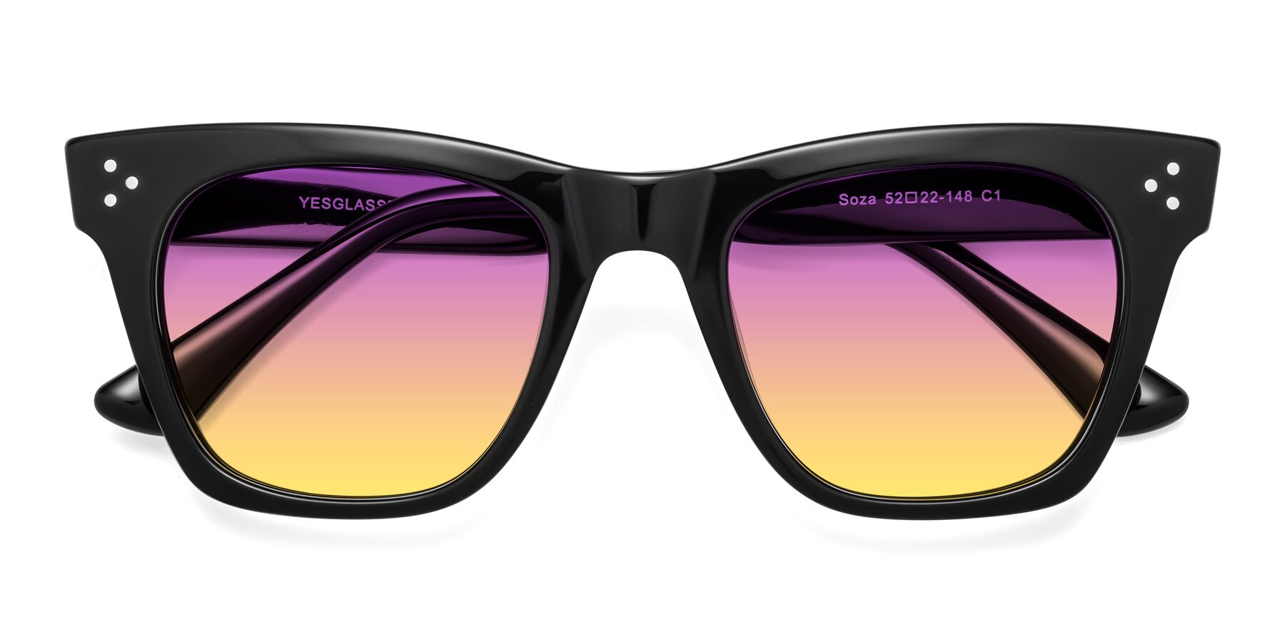Folded Front of Soza in Black with Purple / Yellow Gradient Lenses
