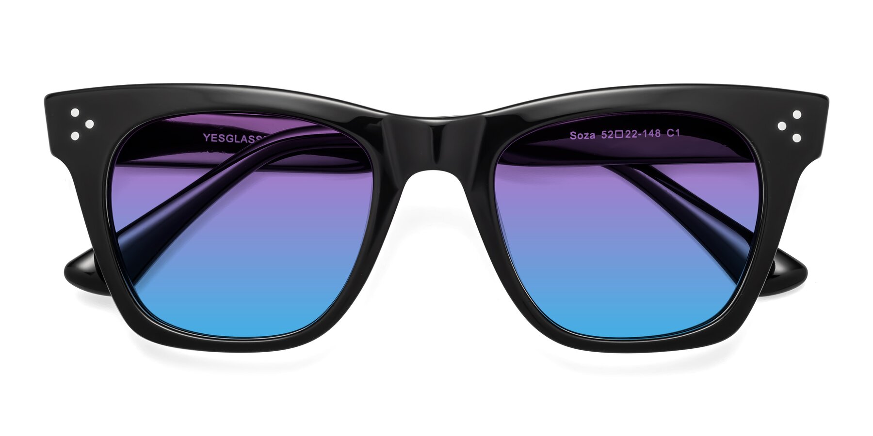 Folded Front of Soza in Black with Purple / Blue Gradient Lenses