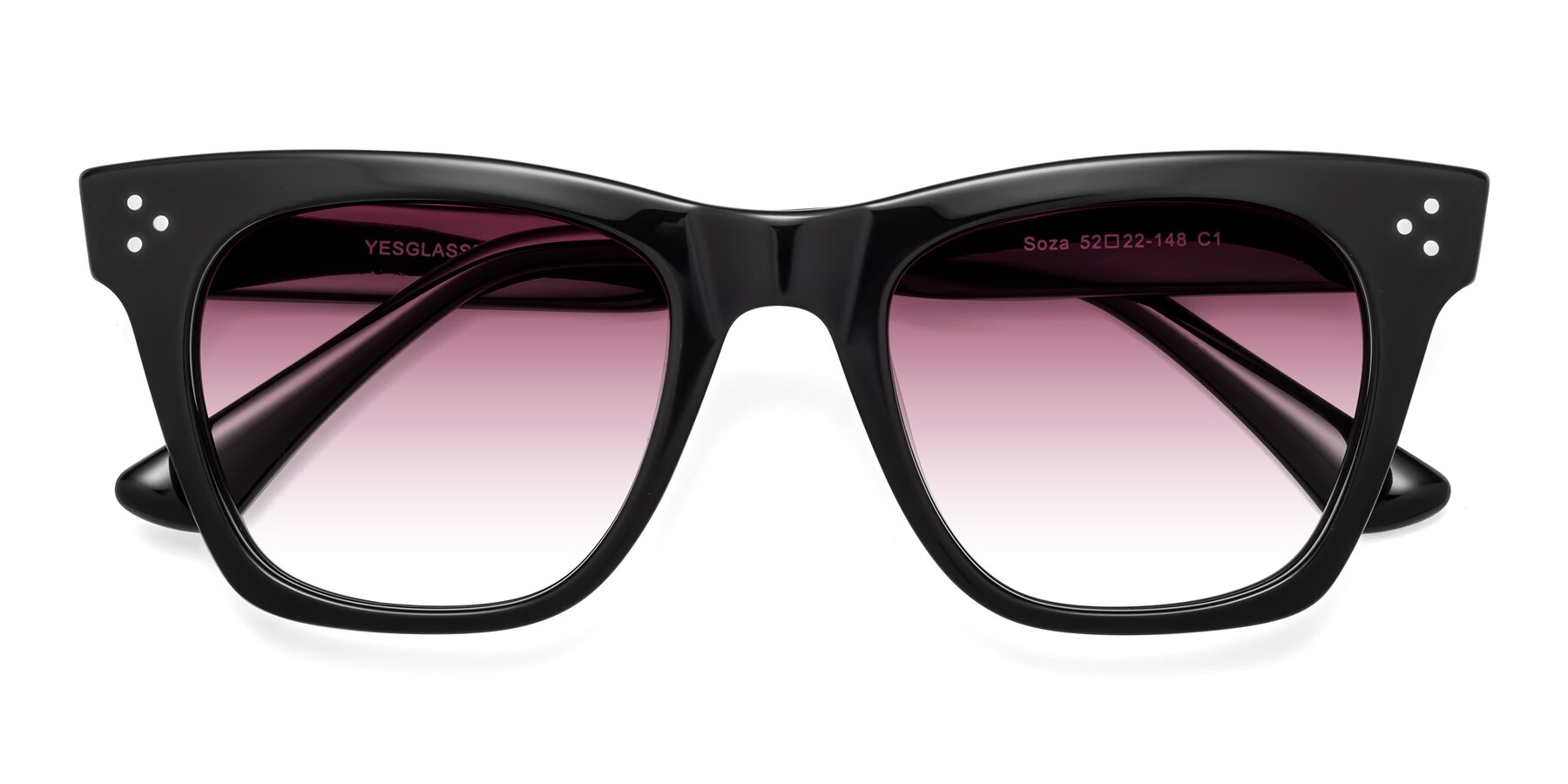 Folded Front of Soza in Black with Wine Gradient Lenses