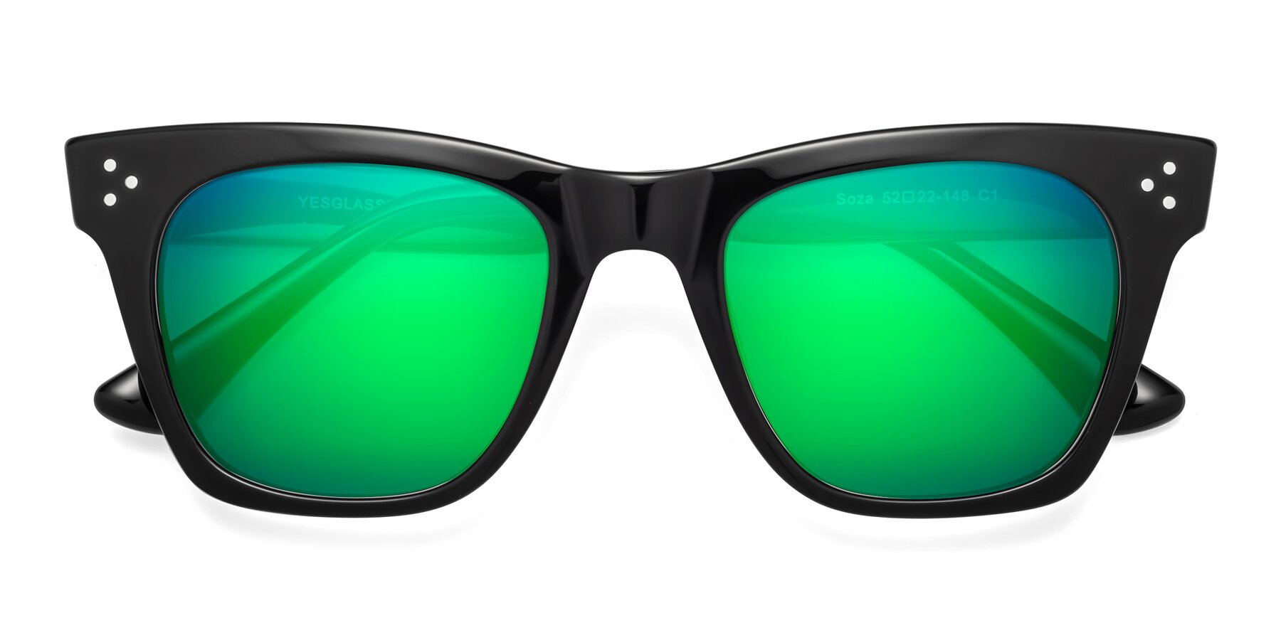 Folded Front of Soza in Black with Green Mirrored Lenses