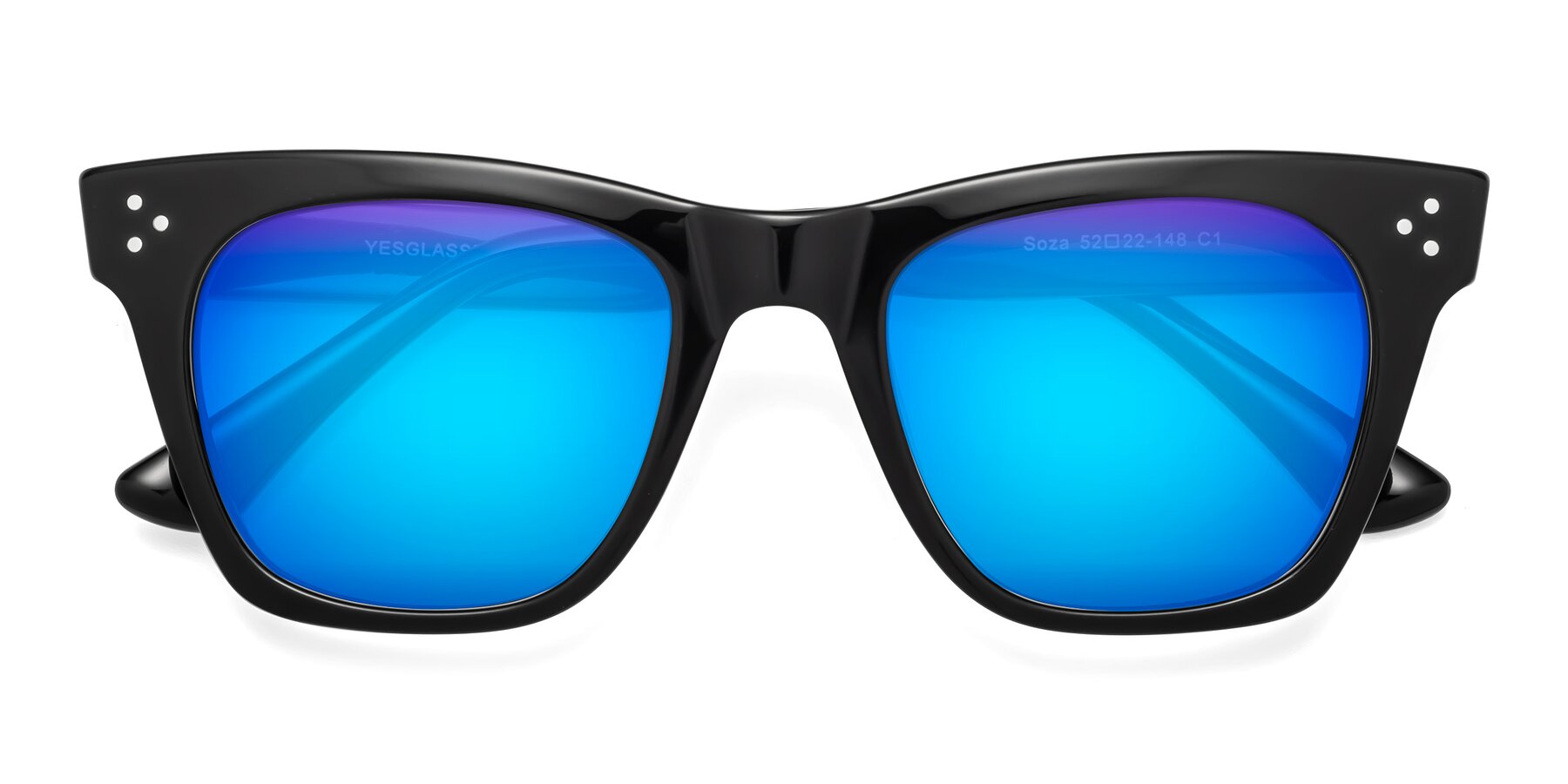 Folded Front of Soza in Black with Blue Mirrored Lenses
