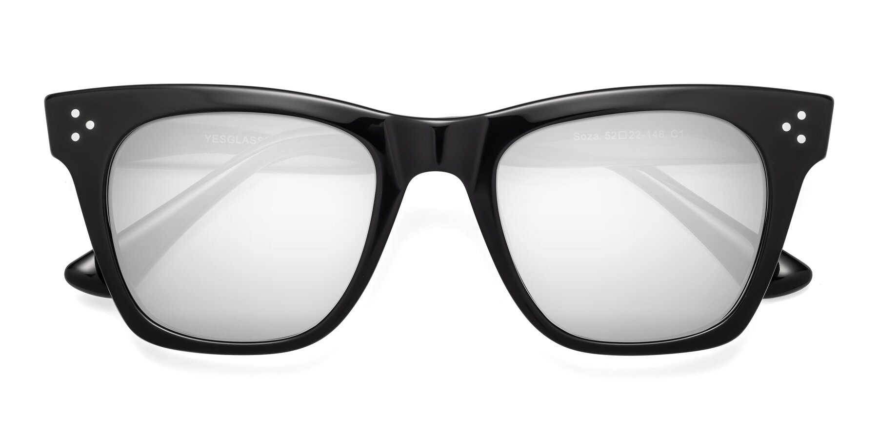 Folded Front of Soza in Black with Silver Mirrored Lenses