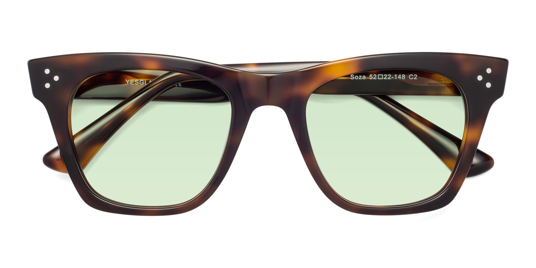 Folded Front of Soza in Tortoise with Light Green Tinted Lenses