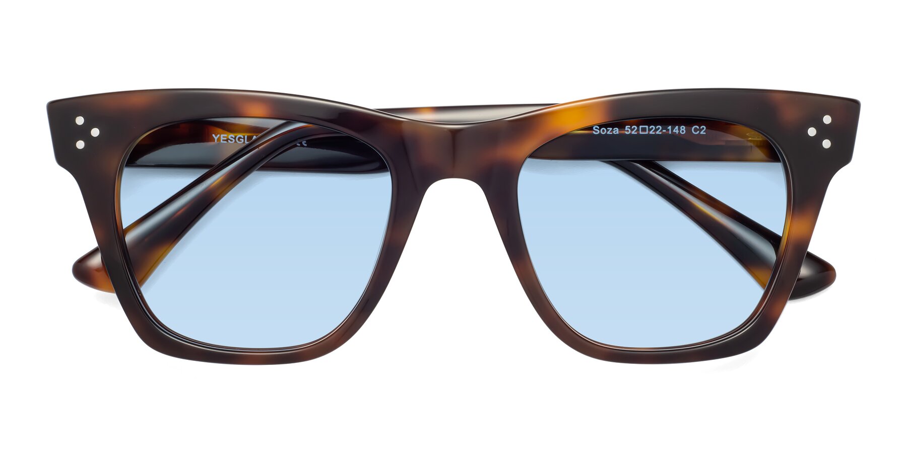 Folded Front of Soza in Tortoise with Light Blue Tinted Lenses