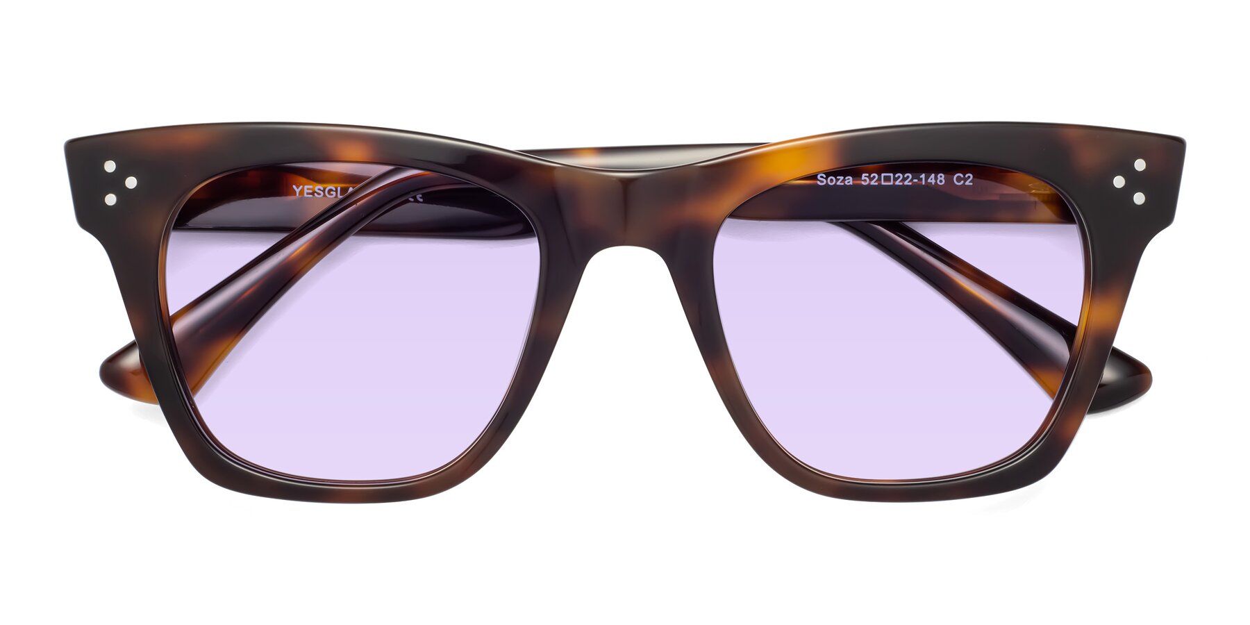 Folded Front of Soza in Tortoise with Light Purple Tinted Lenses