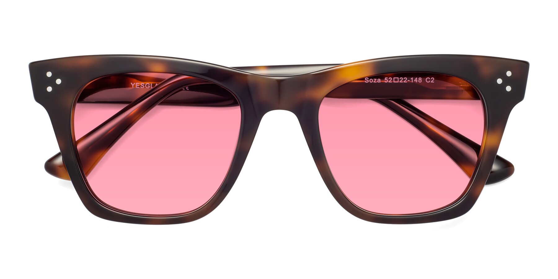 Folded Front of Soza in Tortoise with Pink Tinted Lenses