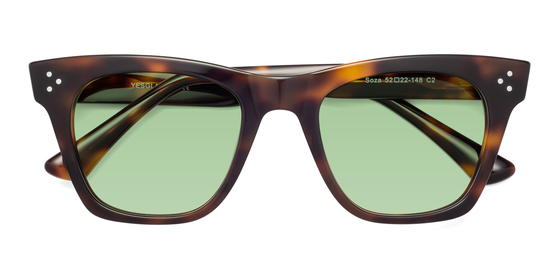 Folded Front of Soza in Tortoise with Medium Green Tinted Lenses