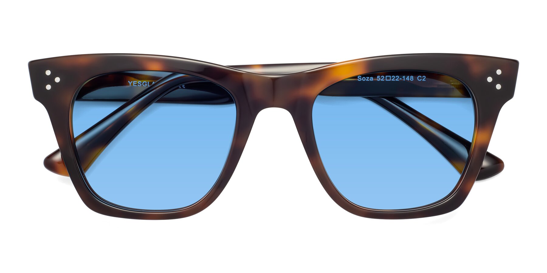 Folded Front of Soza in Tortoise with Medium Blue Tinted Lenses