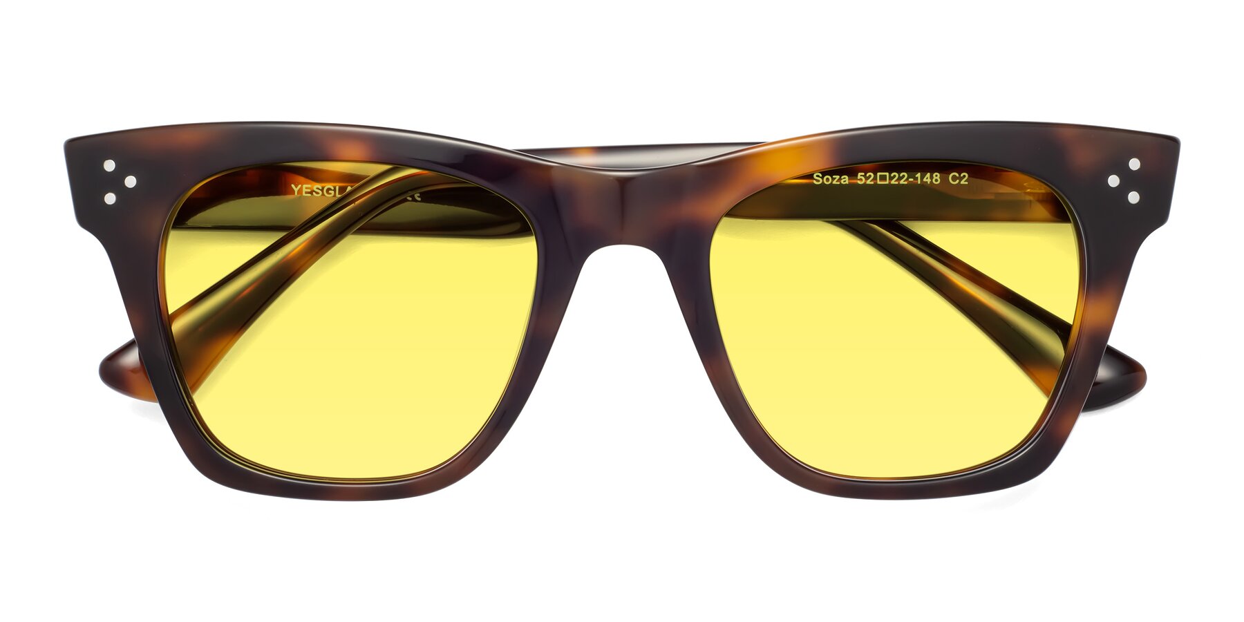 Folded Front of Soza in Tortoise with Medium Yellow Tinted Lenses