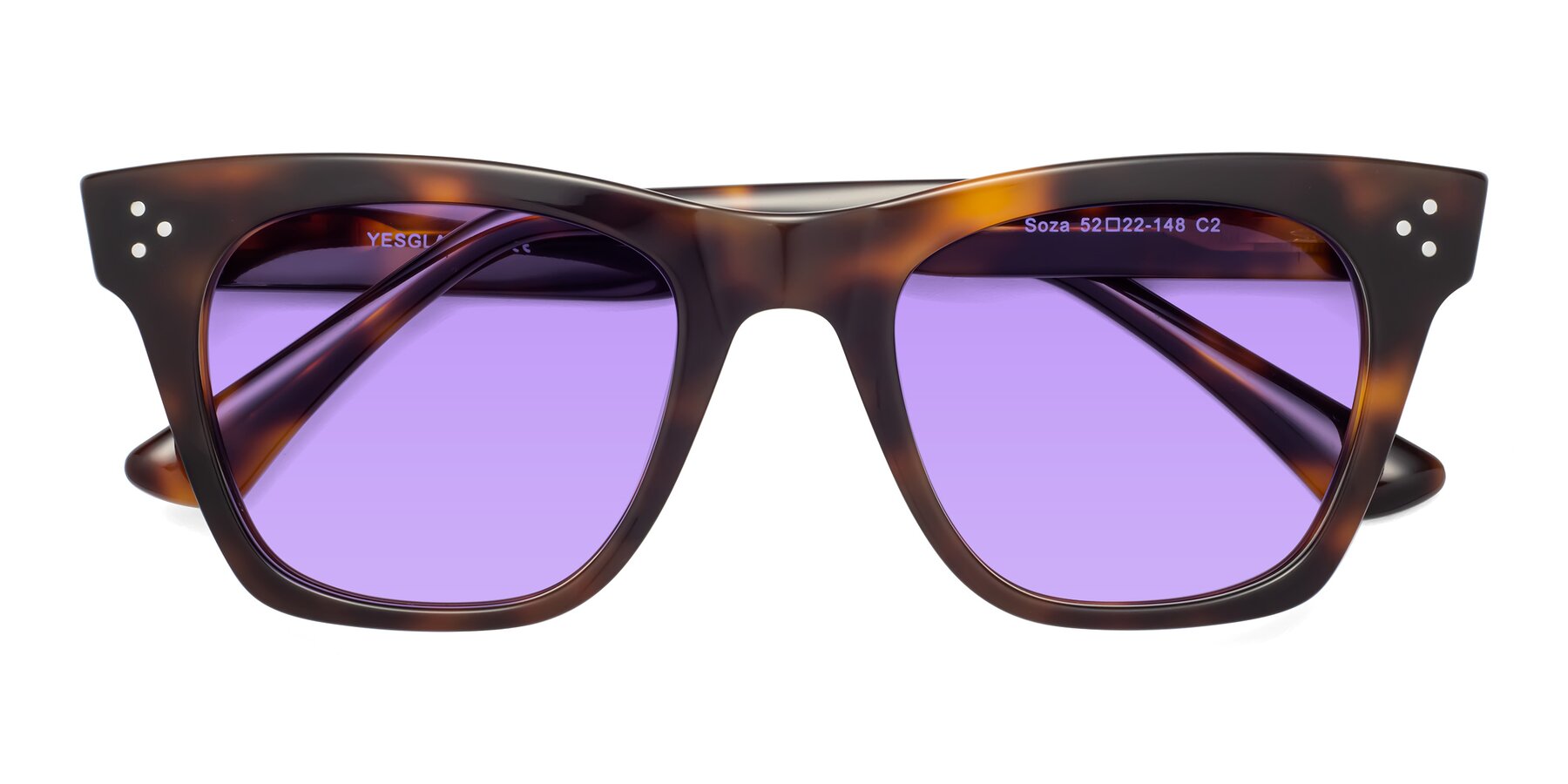 Folded Front of Soza in Tortoise with Medium Purple Tinted Lenses