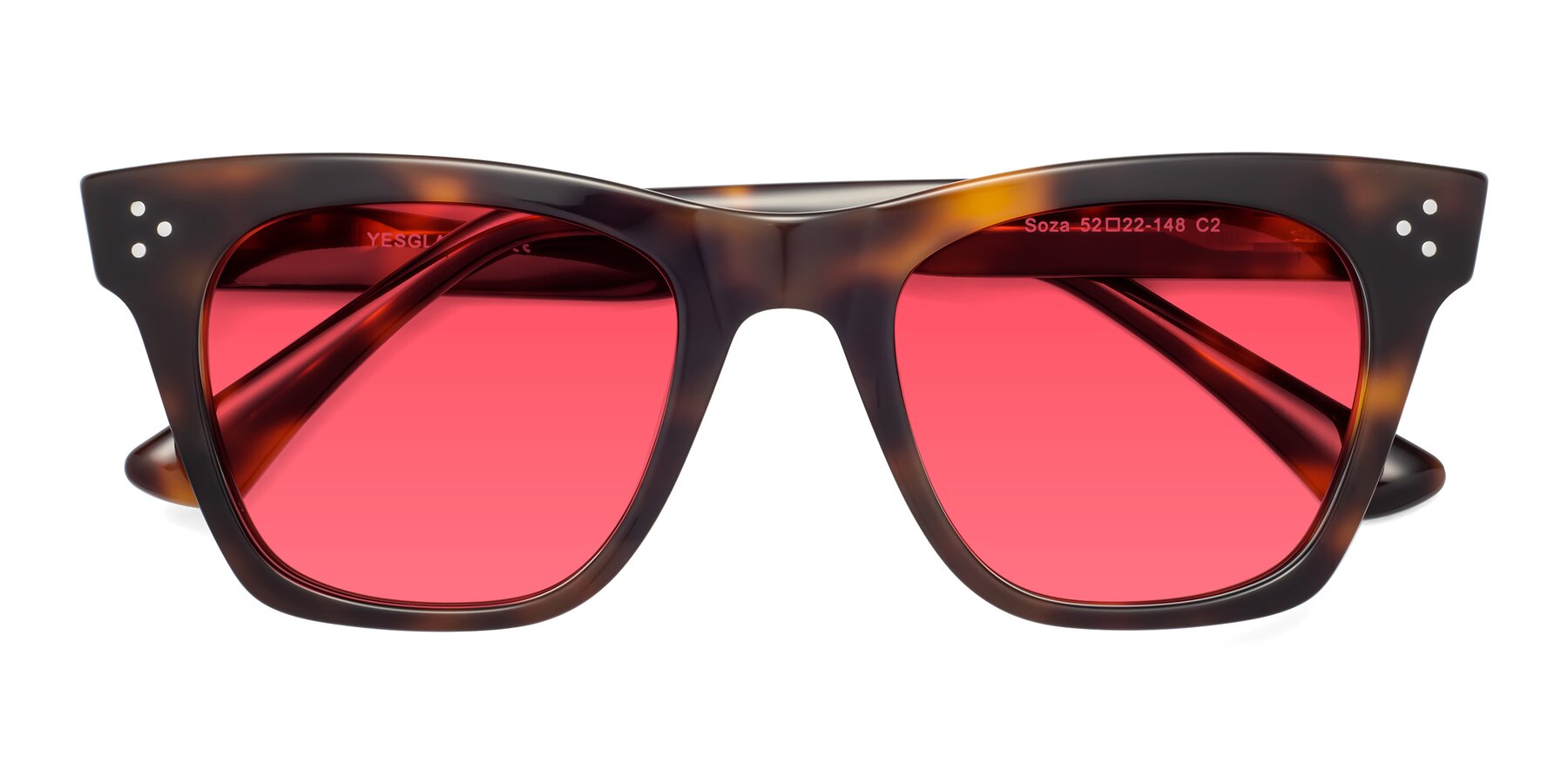 Folded Front of Soza in Tortoise with Red Tinted Lenses