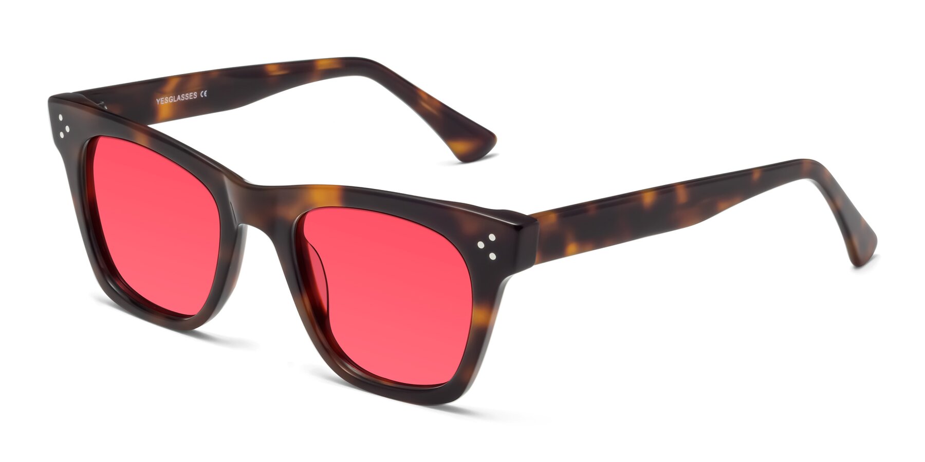 Angle of Soza in Tortoise with Red Tinted Lenses