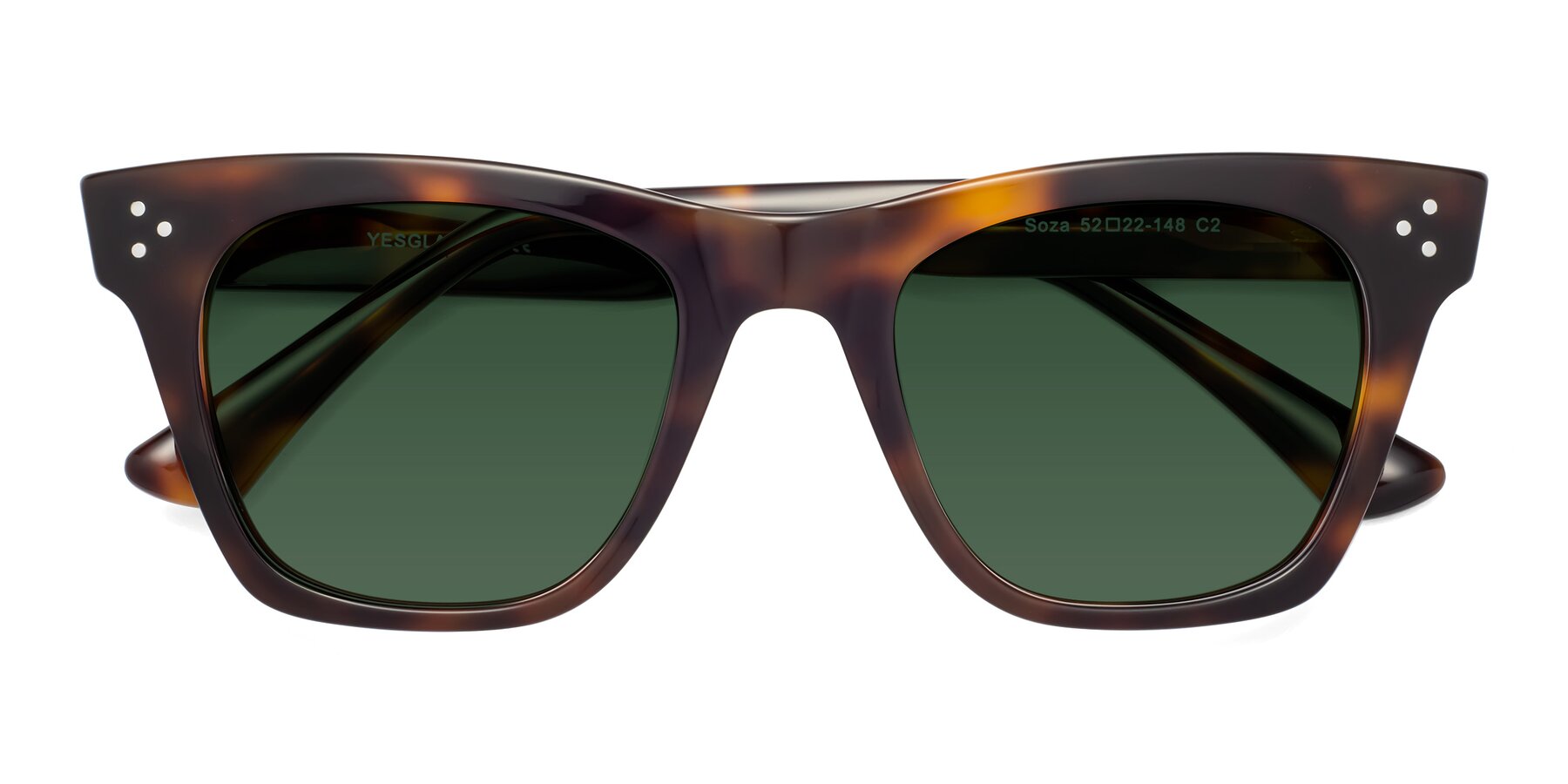 Folded Front of Soza in Tortoise with Green Tinted Lenses