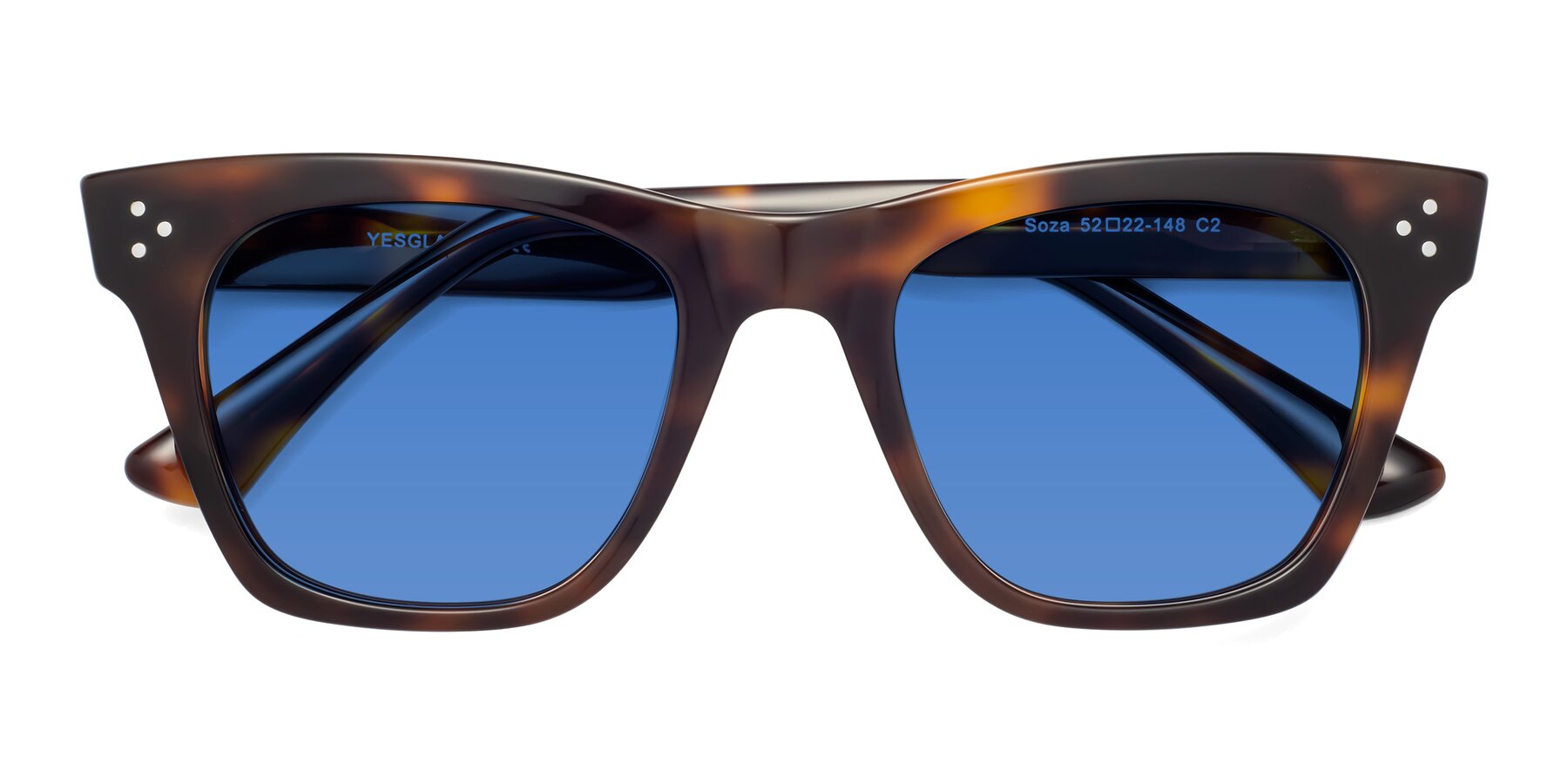 Folded Front of Soza in Tortoise with Blue Tinted Lenses