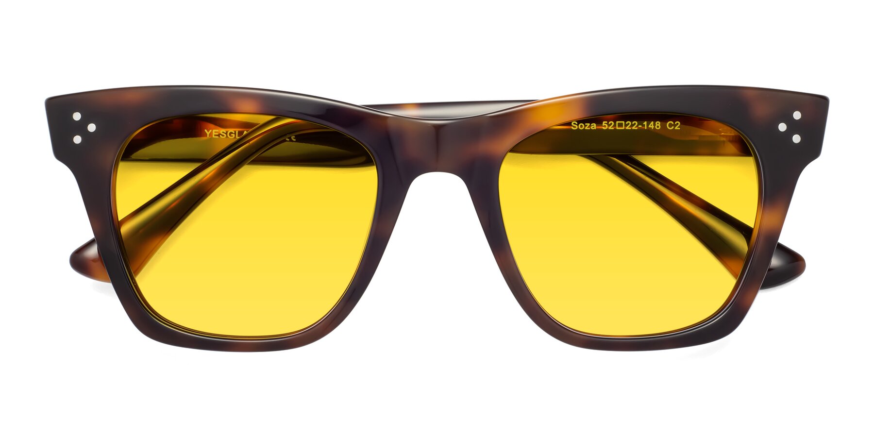 Folded Front of Soza in Tortoise with Yellow Tinted Lenses