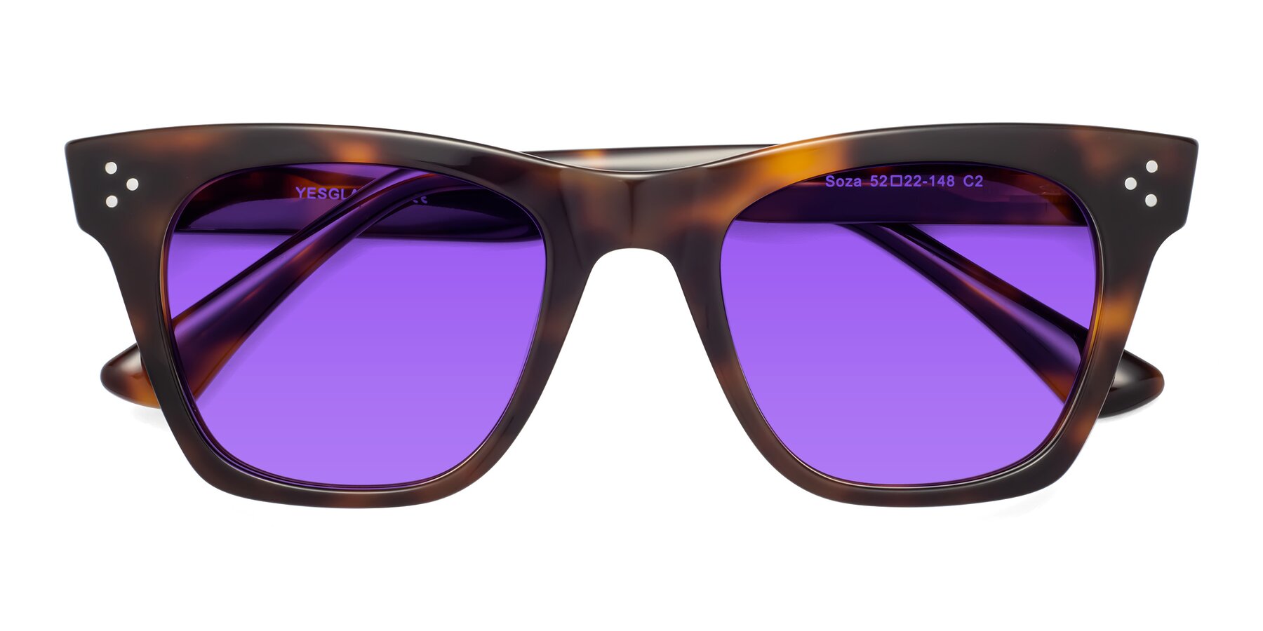Folded Front of Soza in Tortoise with Purple Tinted Lenses