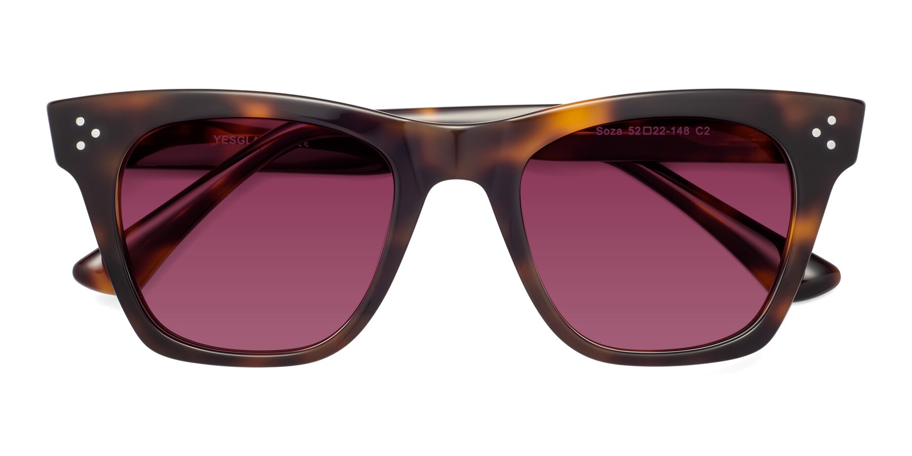 Folded Front of Soza in Tortoise with Wine Tinted Lenses