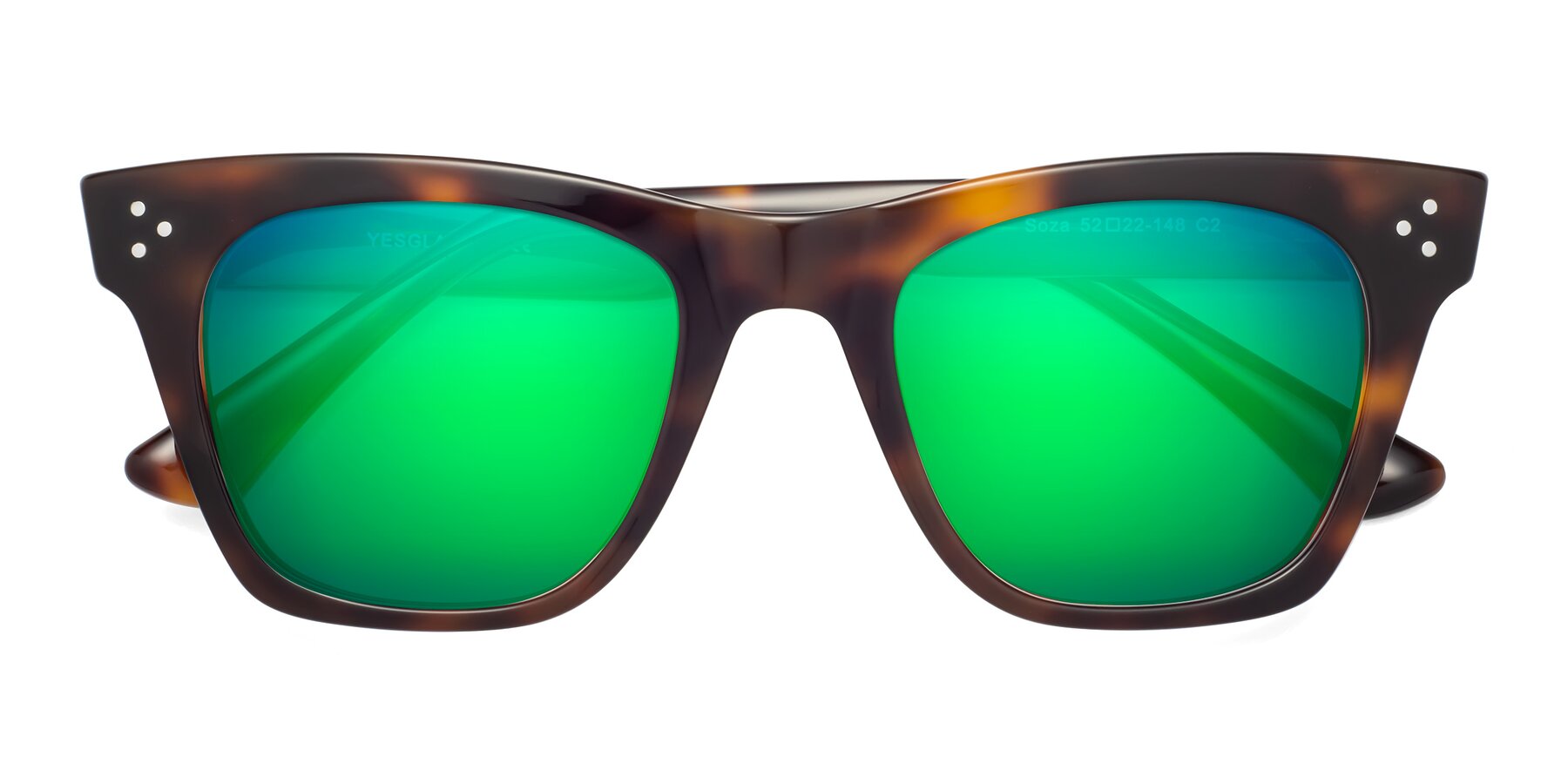 Folded Front of Soza in Tortoise with Green Mirrored Lenses
