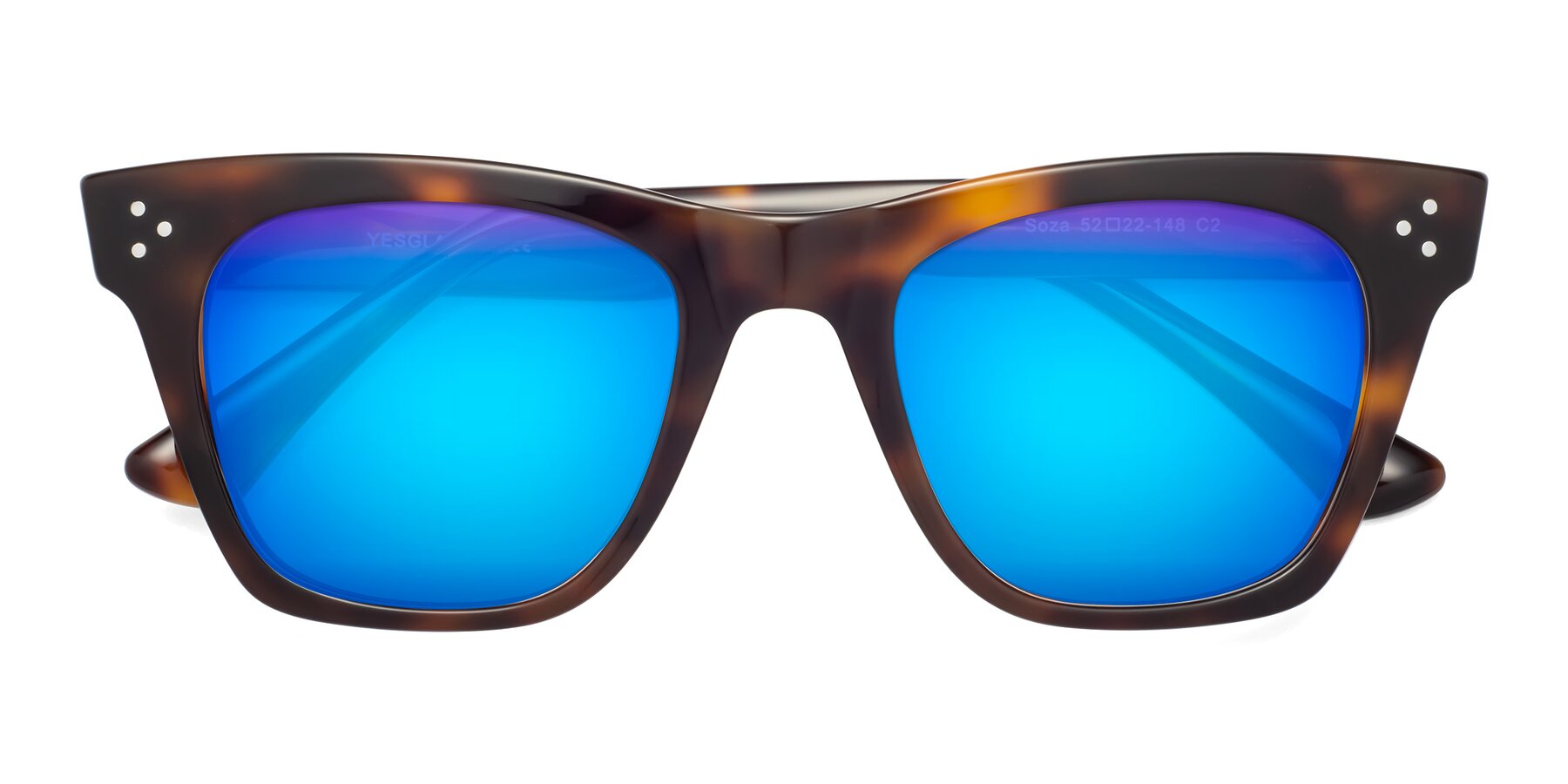 Folded Front of Soza in Tortoise with Blue Mirrored Lenses