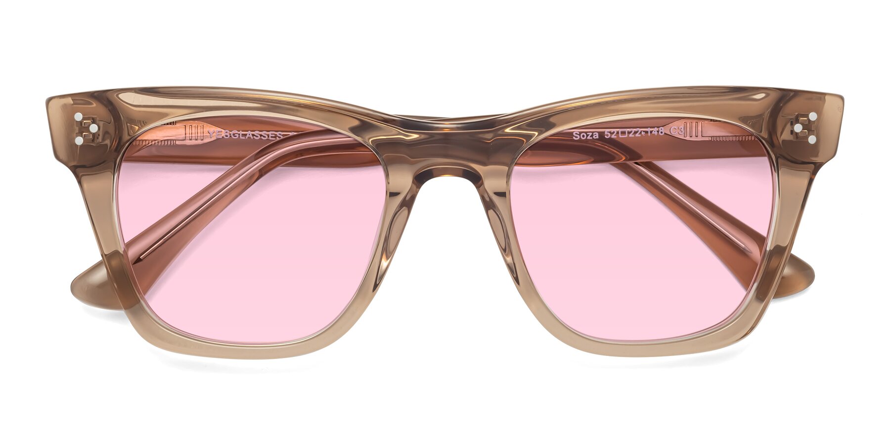 Folded Front of Soza in Amber with Light Pink Tinted Lenses