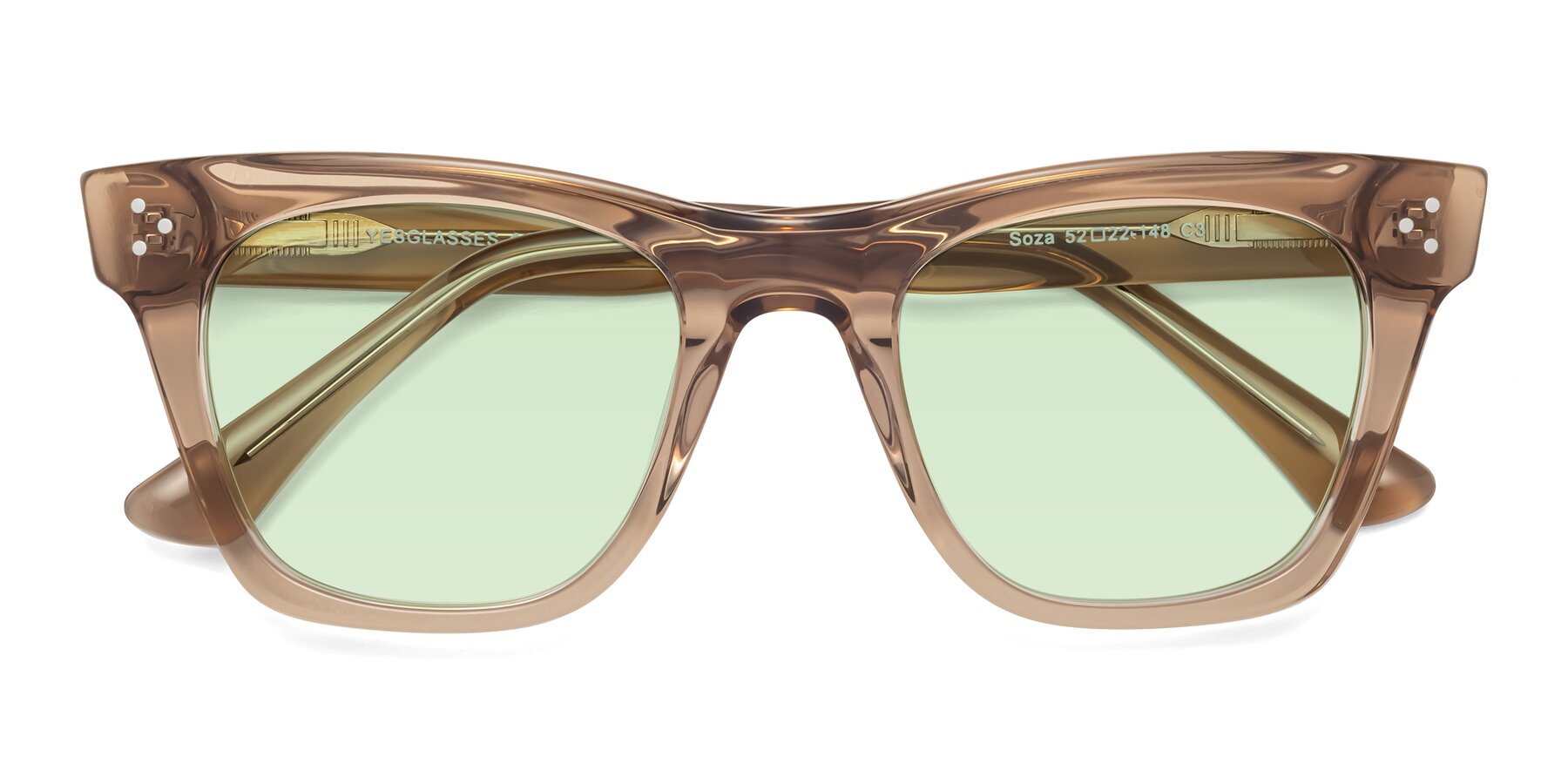 Folded Front of Soza in Amber with Light Green Tinted Lenses