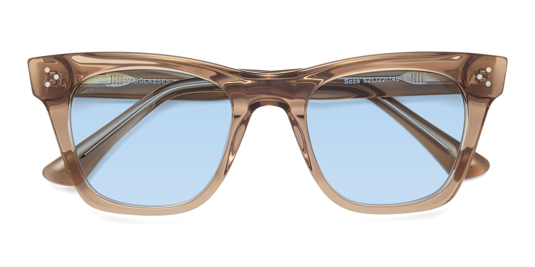 Folded Front of Soza in Amber with Light Blue Tinted Lenses