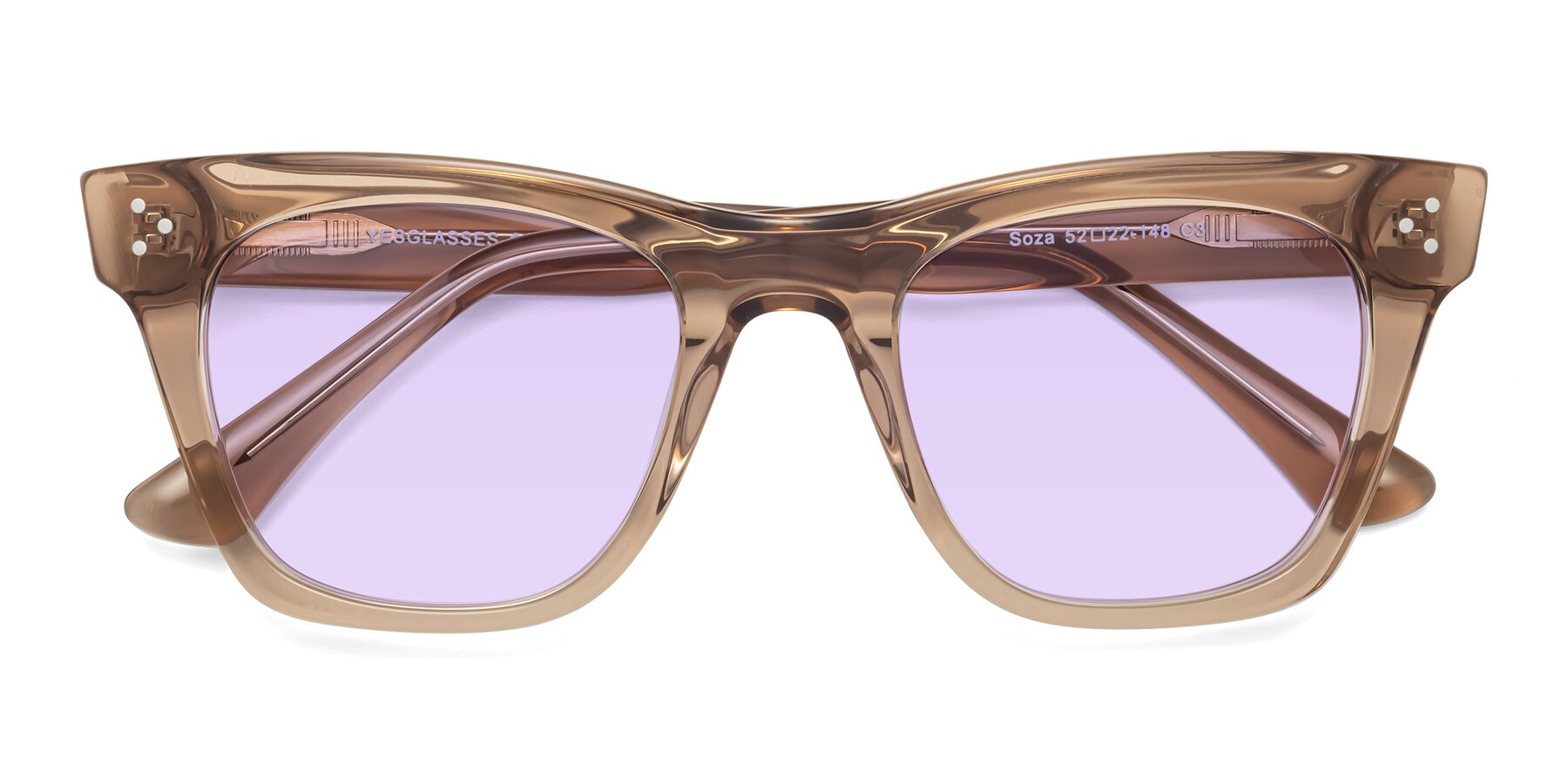 Folded Front of Soza in Amber with Light Purple Tinted Lenses