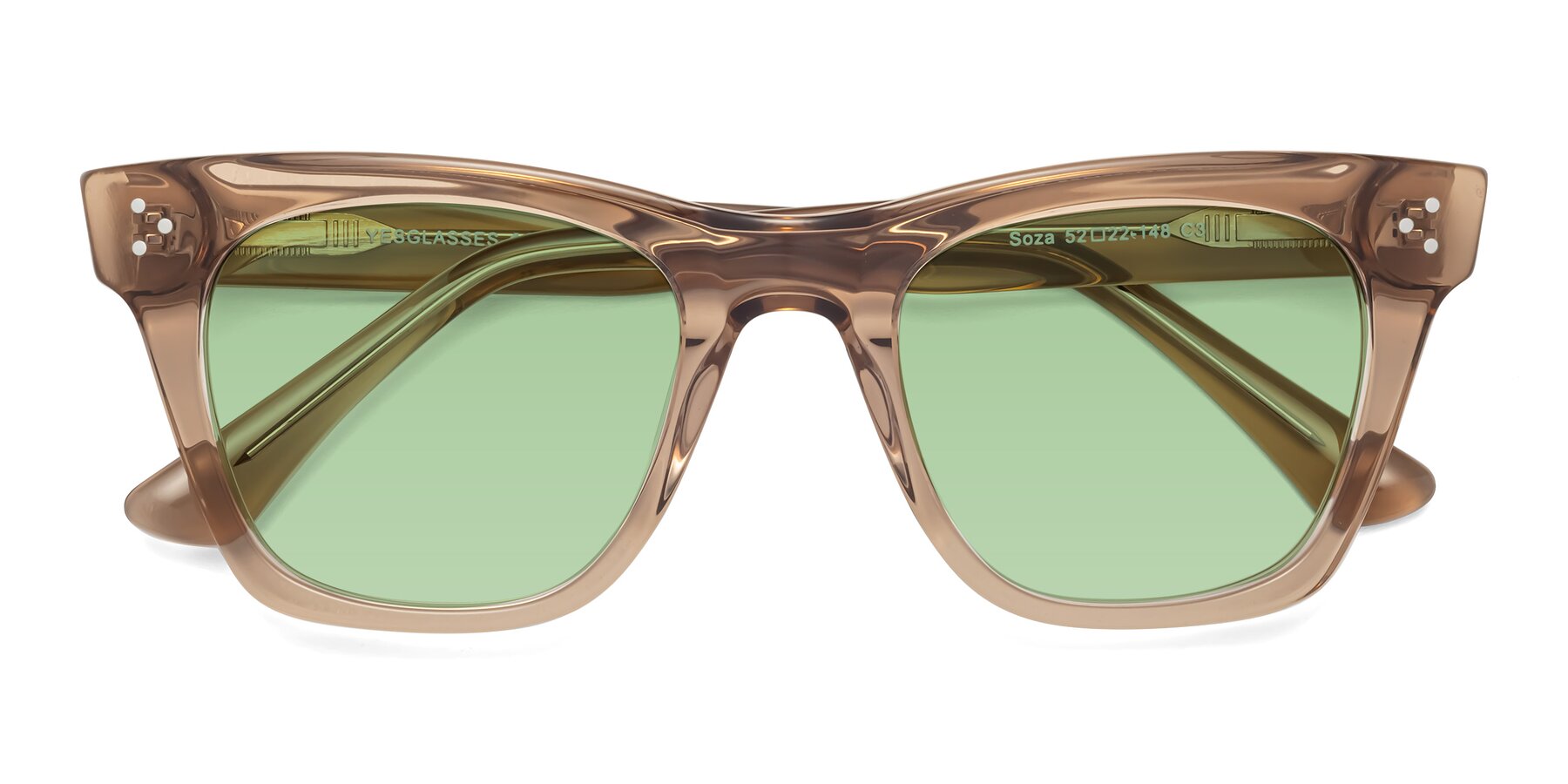 Folded Front of Soza in Amber with Medium Green Tinted Lenses