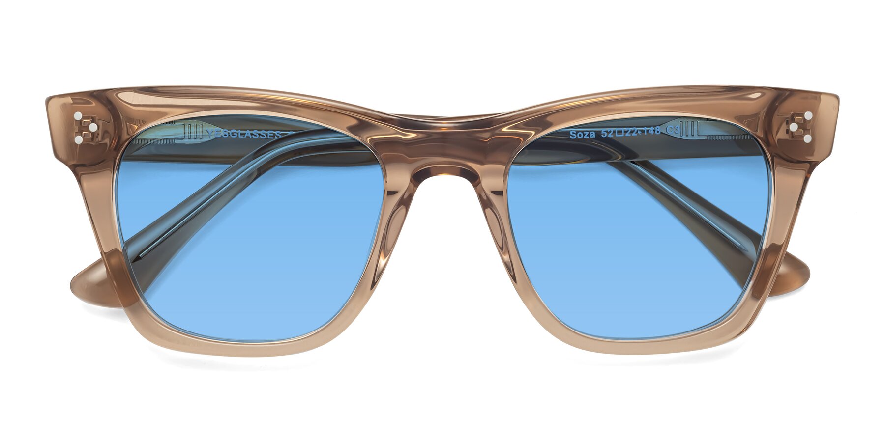 Folded Front of Soza in Amber with Medium Blue Tinted Lenses