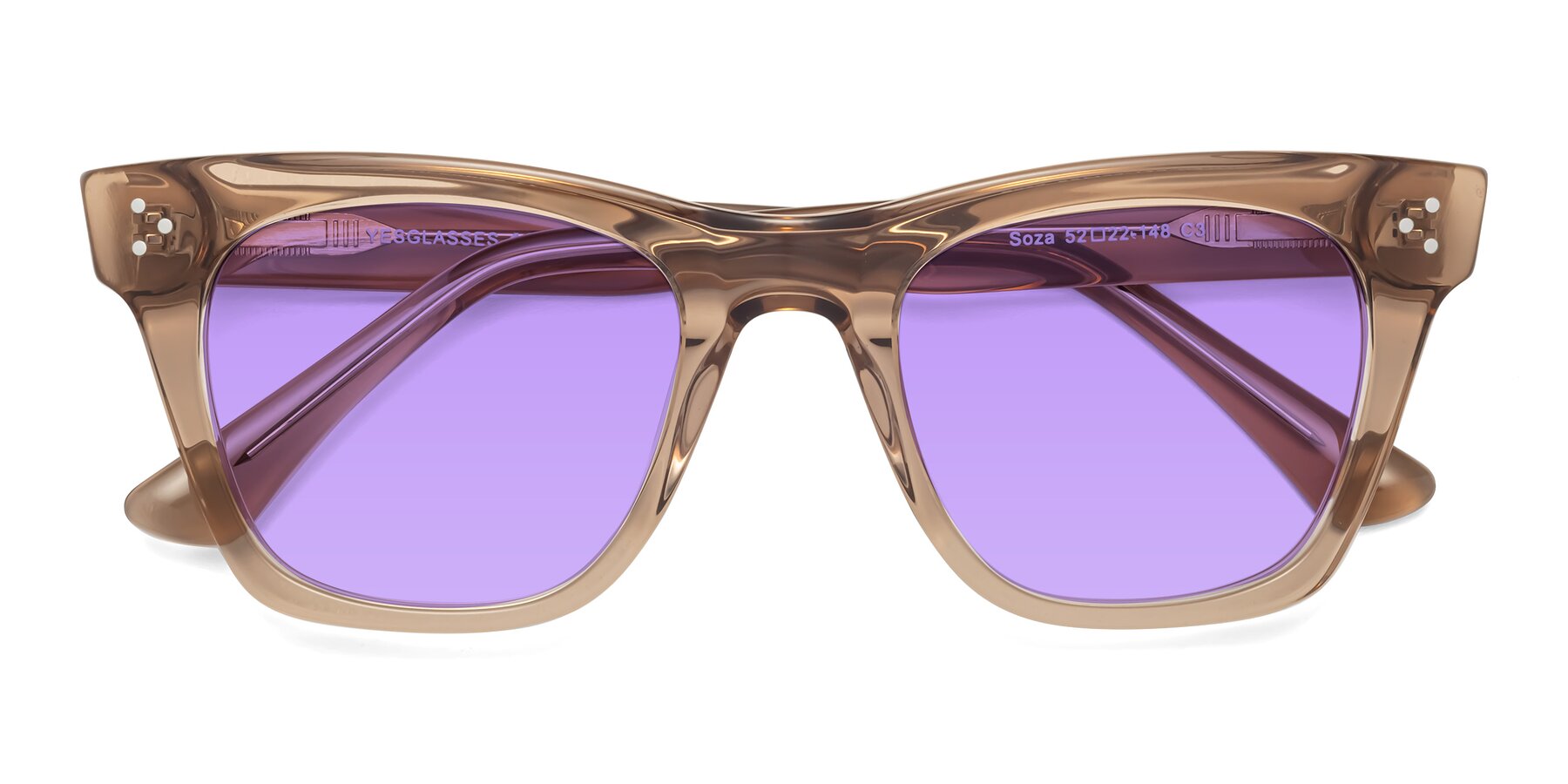 Folded Front of Soza in Amber with Medium Purple Tinted Lenses