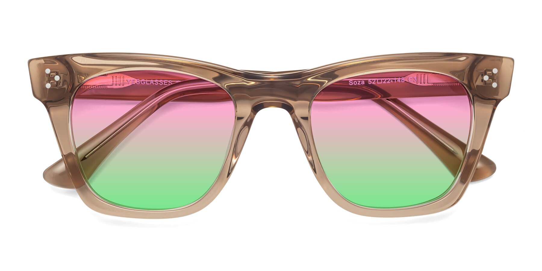 Folded Front of Soza in Amber with Pink / Green Gradient Lenses