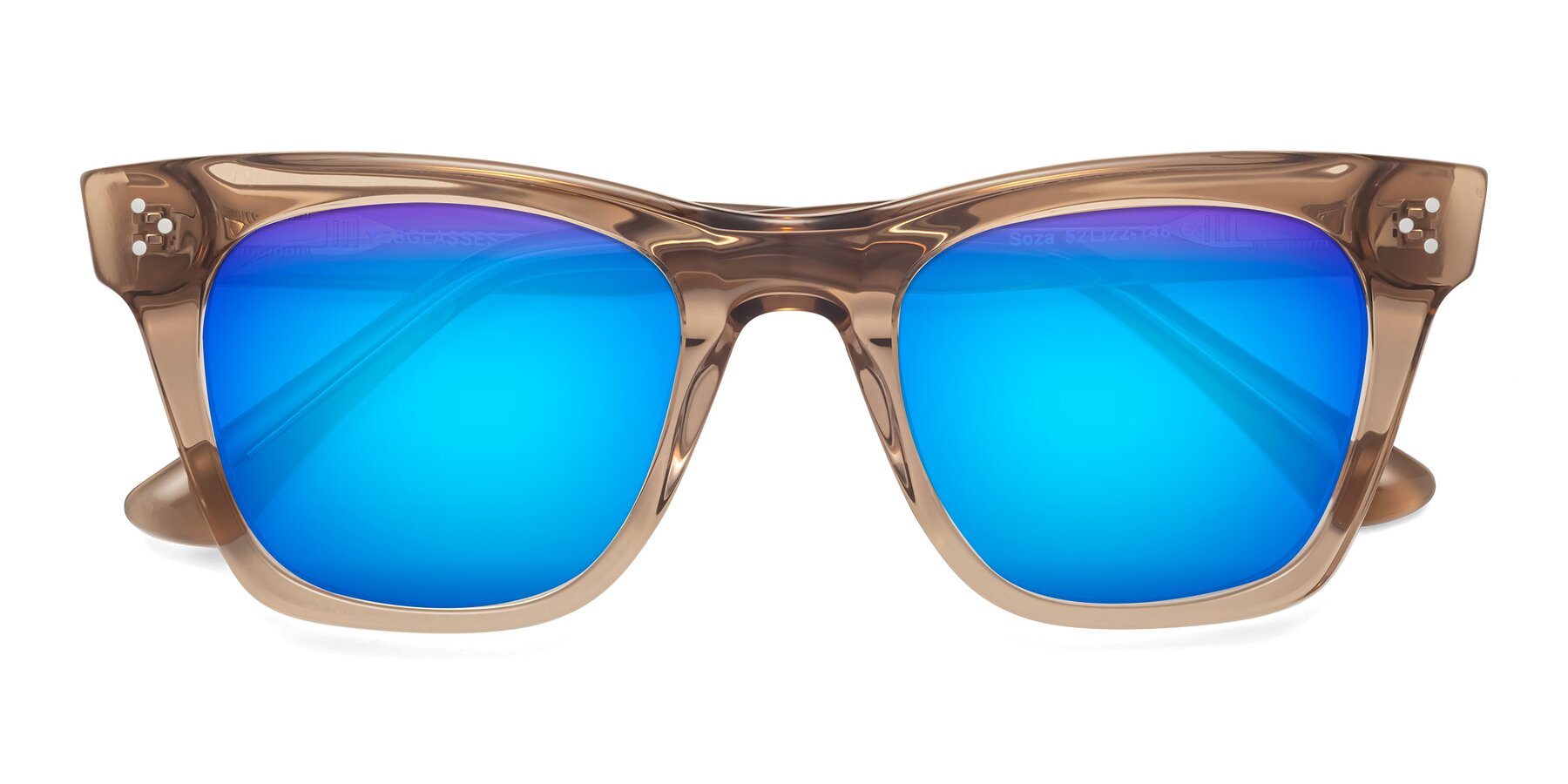 Folded Front of Soza in Amber with Blue Mirrored Lenses