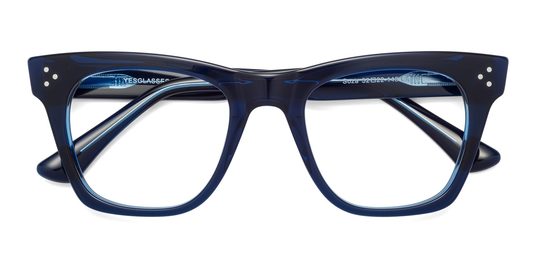 Folded Front of Soza in Blue with Clear Eyeglass Lenses
