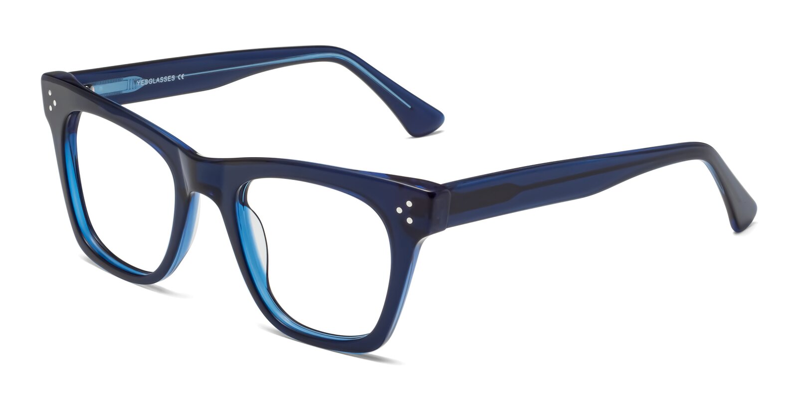 Blue Wide Thick Trapezoid Eyeglasses - Soza