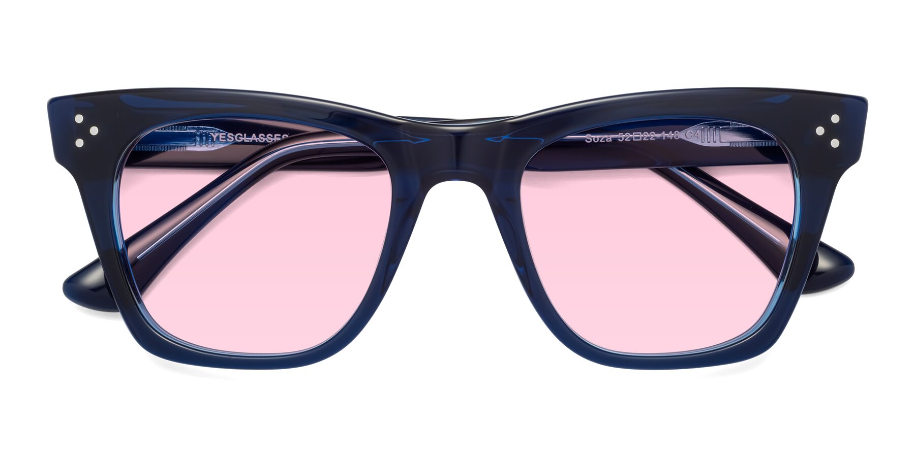 Folded Front of Soza in Blue with Light Pink Tinted Lenses
