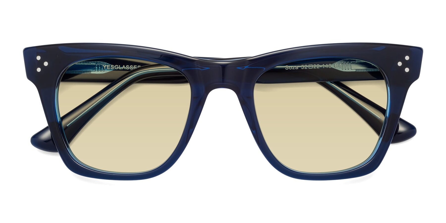 Folded Front of Soza in Blue with Light Champagne Tinted Lenses