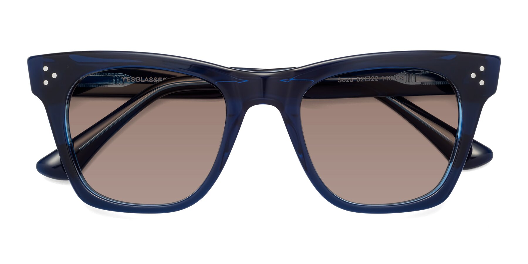 Folded Front of Soza in Blue with Medium Brown Tinted Lenses