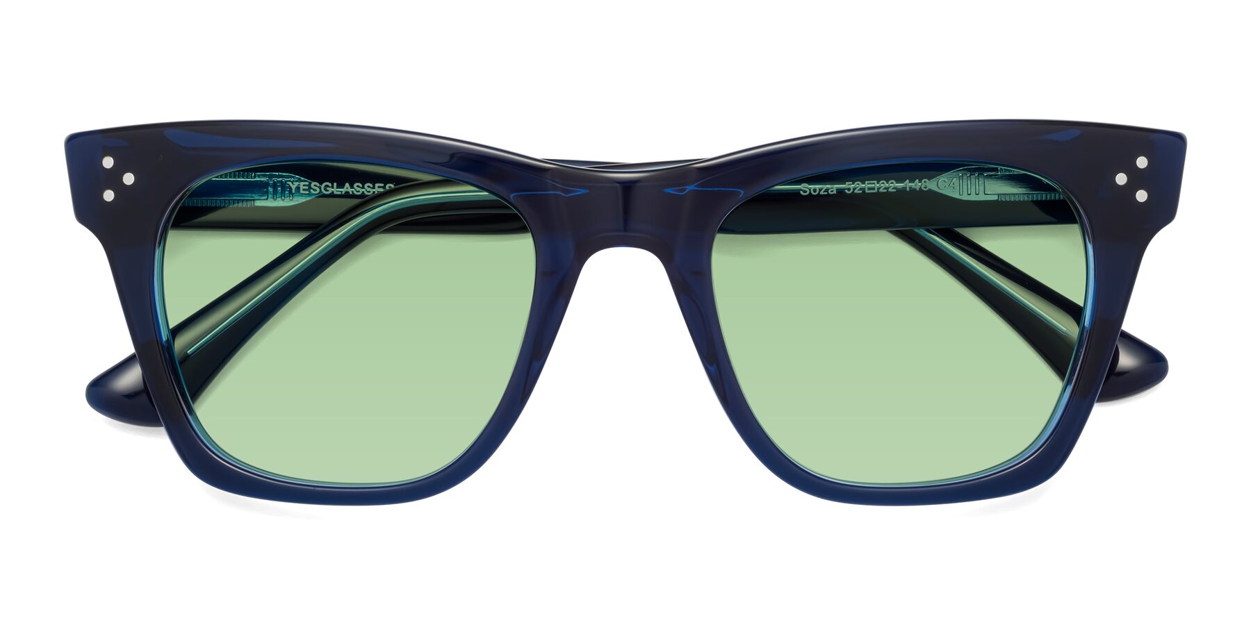 Folded Front of Soza in Blue with Medium Green Tinted Lenses