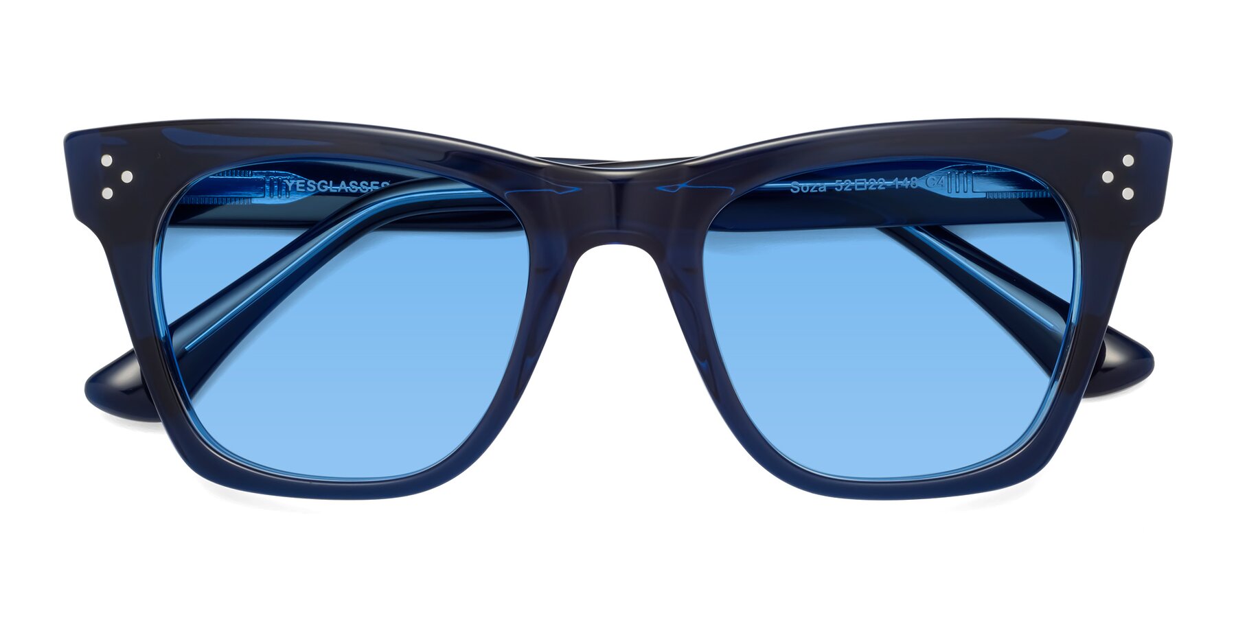 Folded Front of Soza in Blue with Medium Blue Tinted Lenses