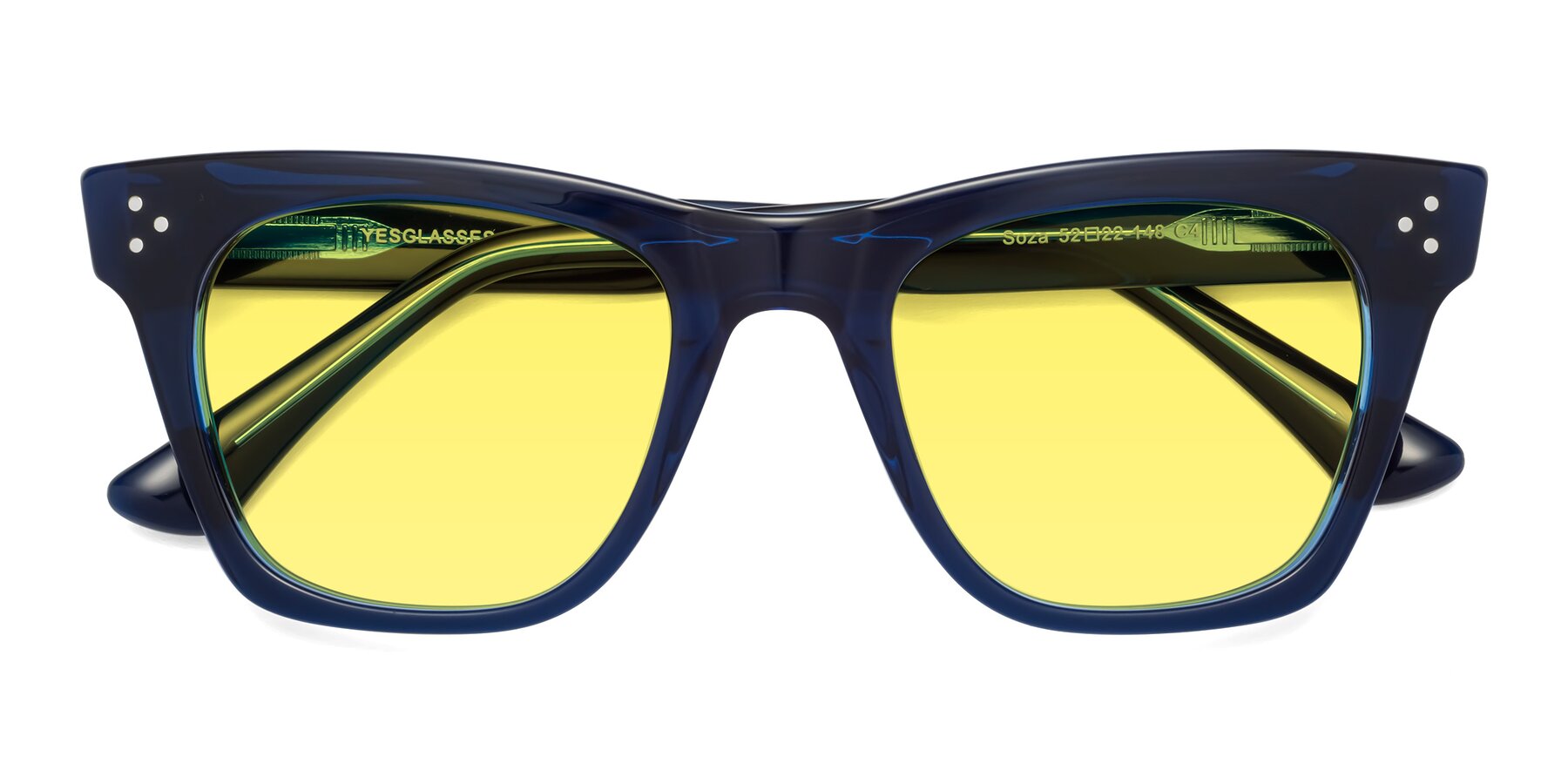Folded Front of Soza in Blue with Medium Yellow Tinted Lenses