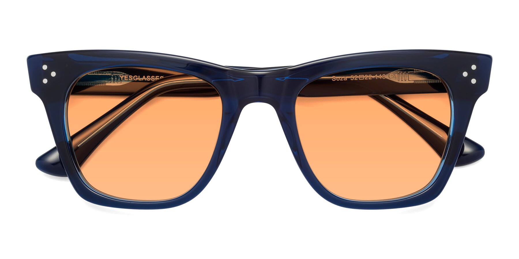 Folded Front of Soza in Blue with Medium Orange Tinted Lenses