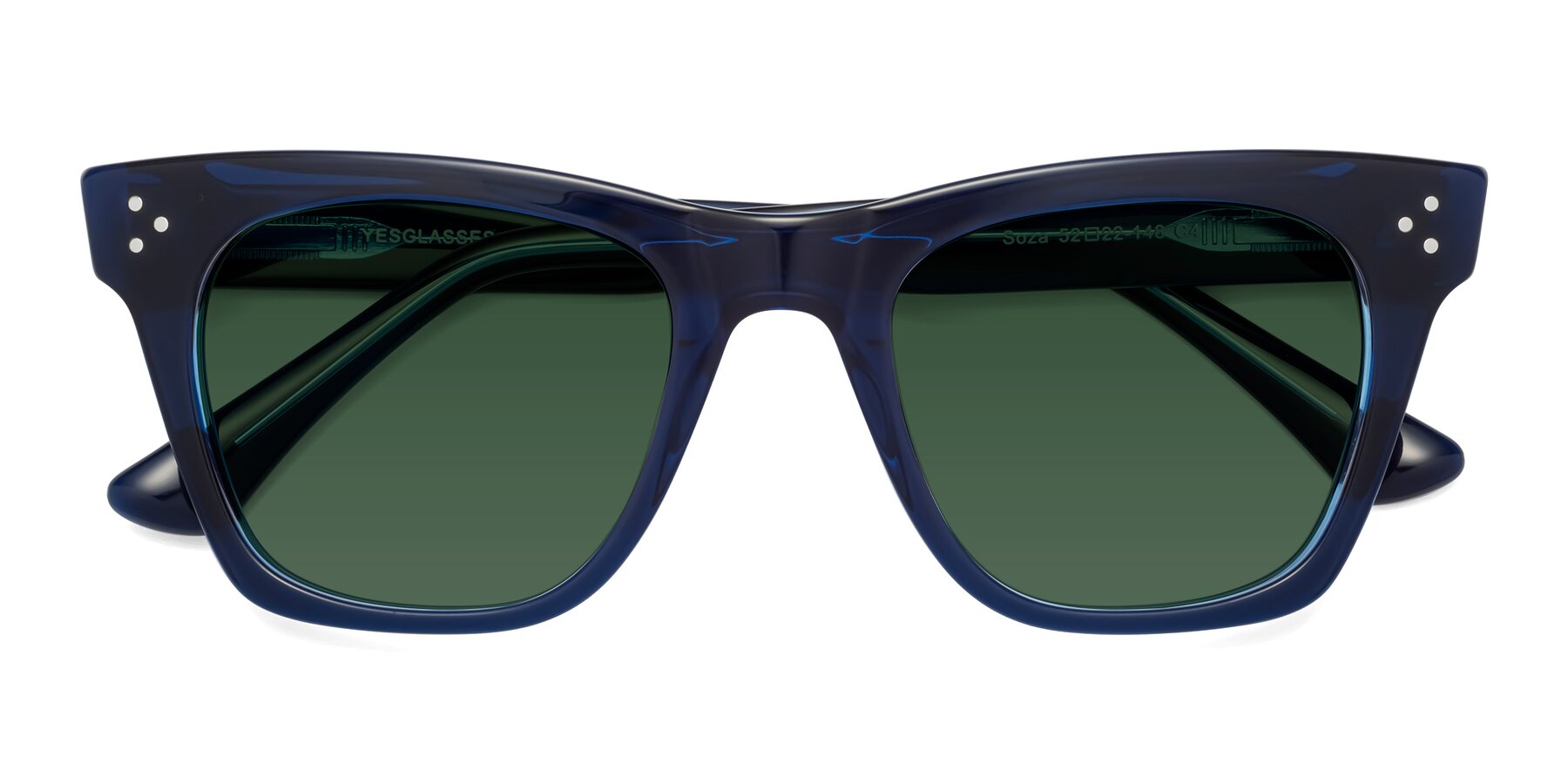 Folded Front of Soza in Blue with Green Tinted Lenses