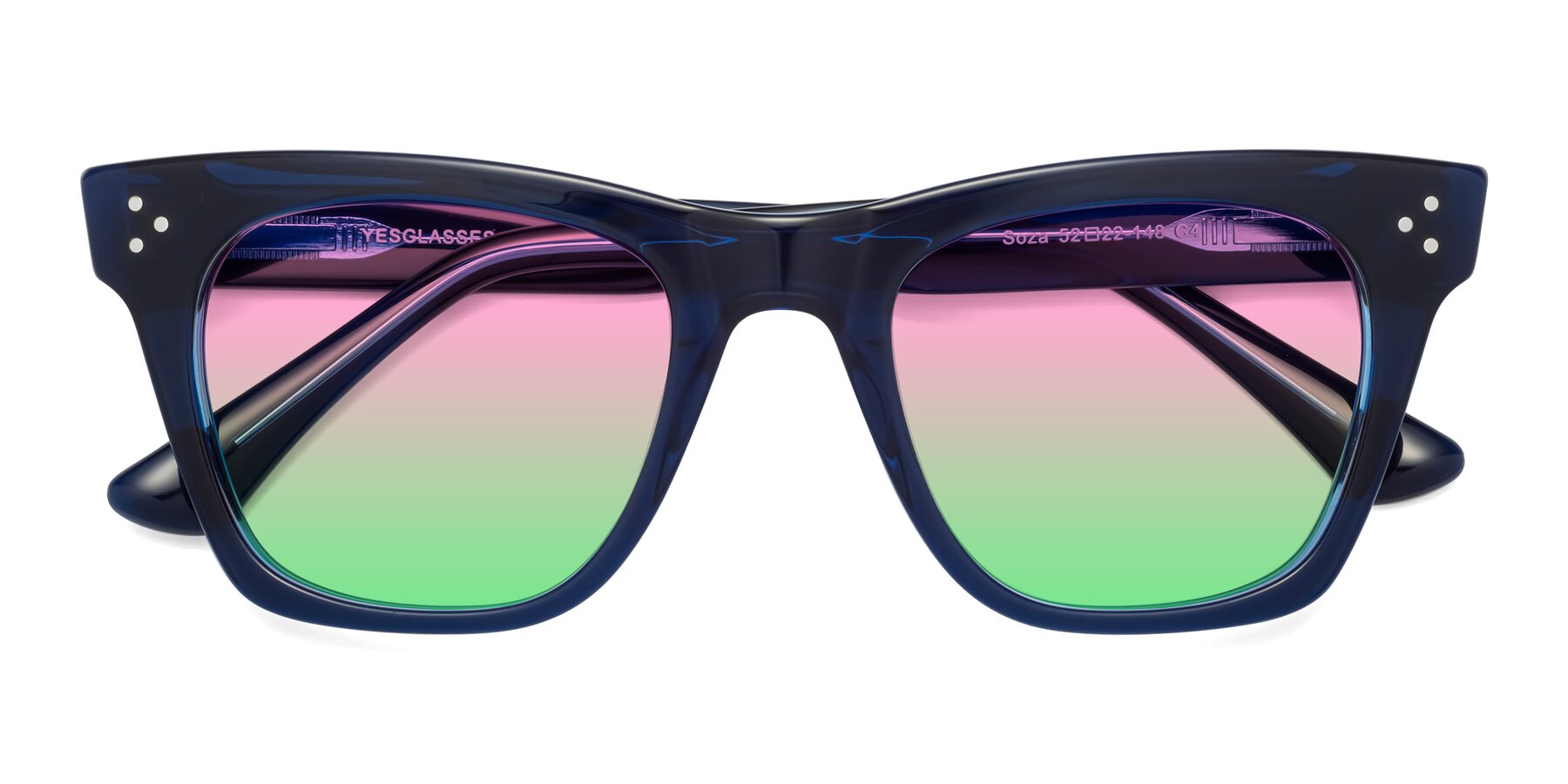 Folded Front of Soza in Blue with Pink / Green Gradient Lenses