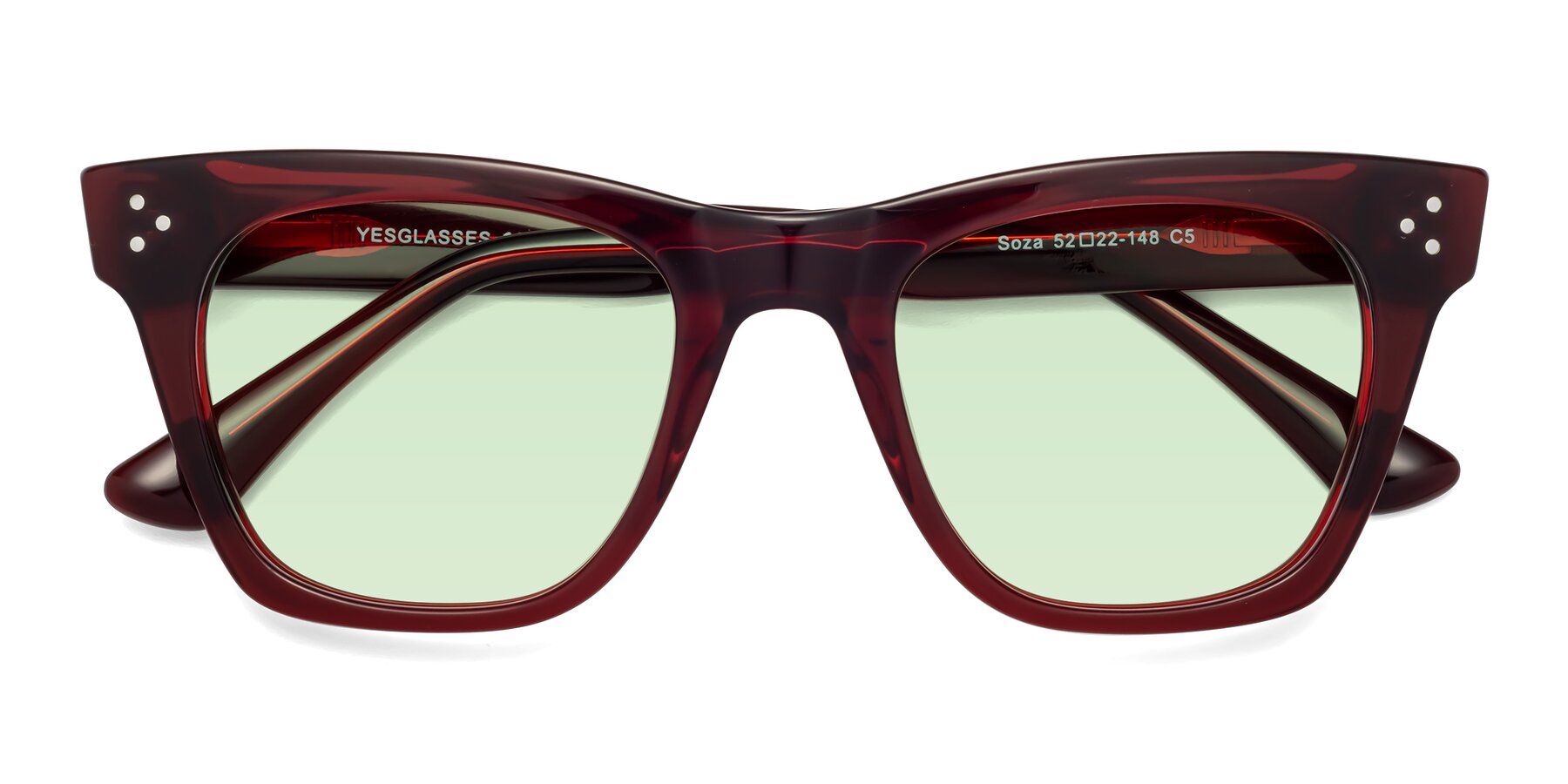 Folded Front of Soza in Wine with Light Green Tinted Lenses