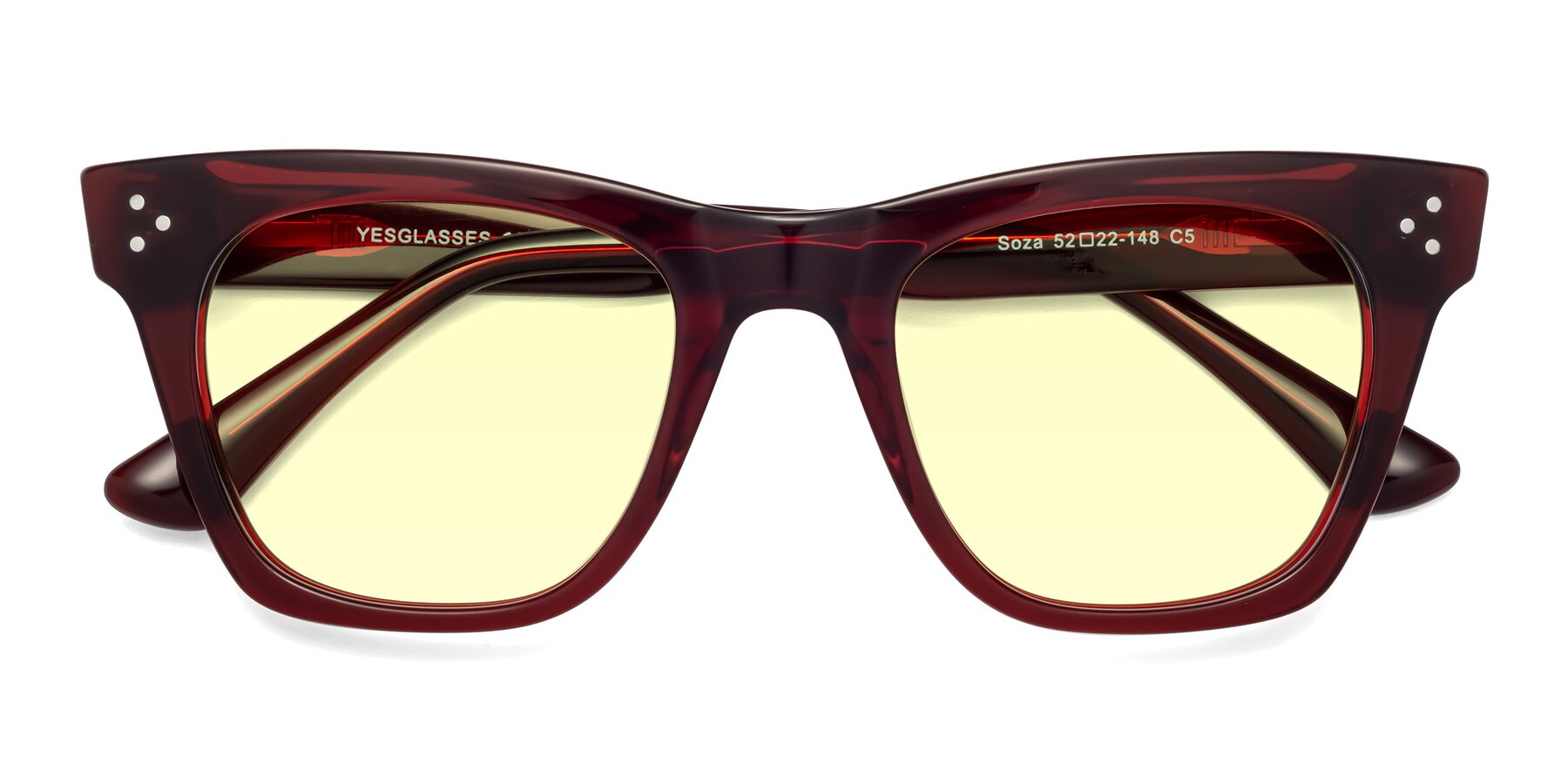 Folded Front of Soza in Wine with Light Yellow Tinted Lenses