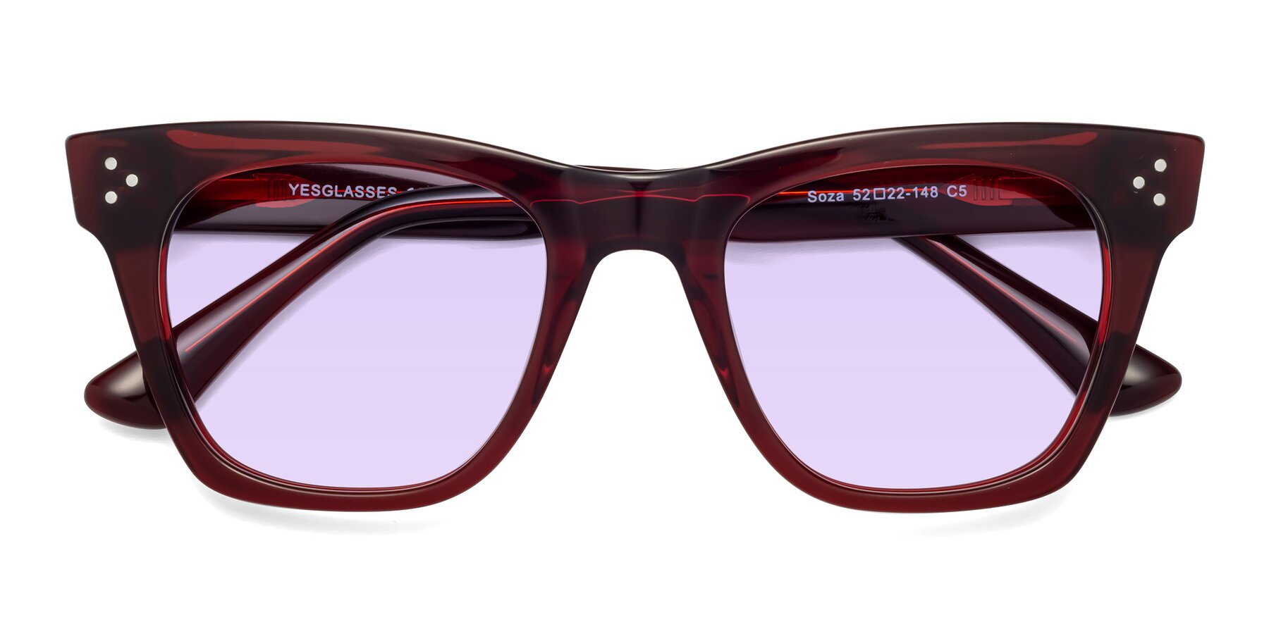 Folded Front of Soza in Wine with Light Purple Tinted Lenses