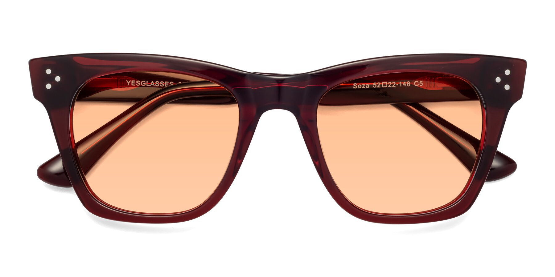 Folded Front of Soza in Wine with Light Orange Tinted Lenses