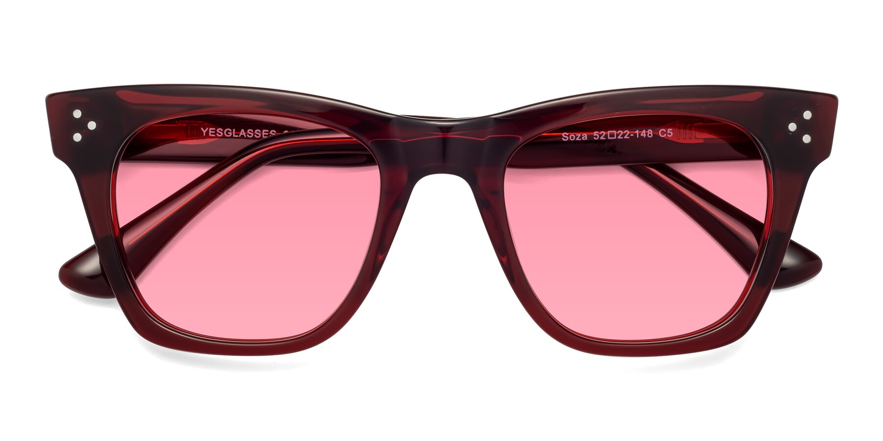 Folded Front of Soza in Wine with Pink Tinted Lenses