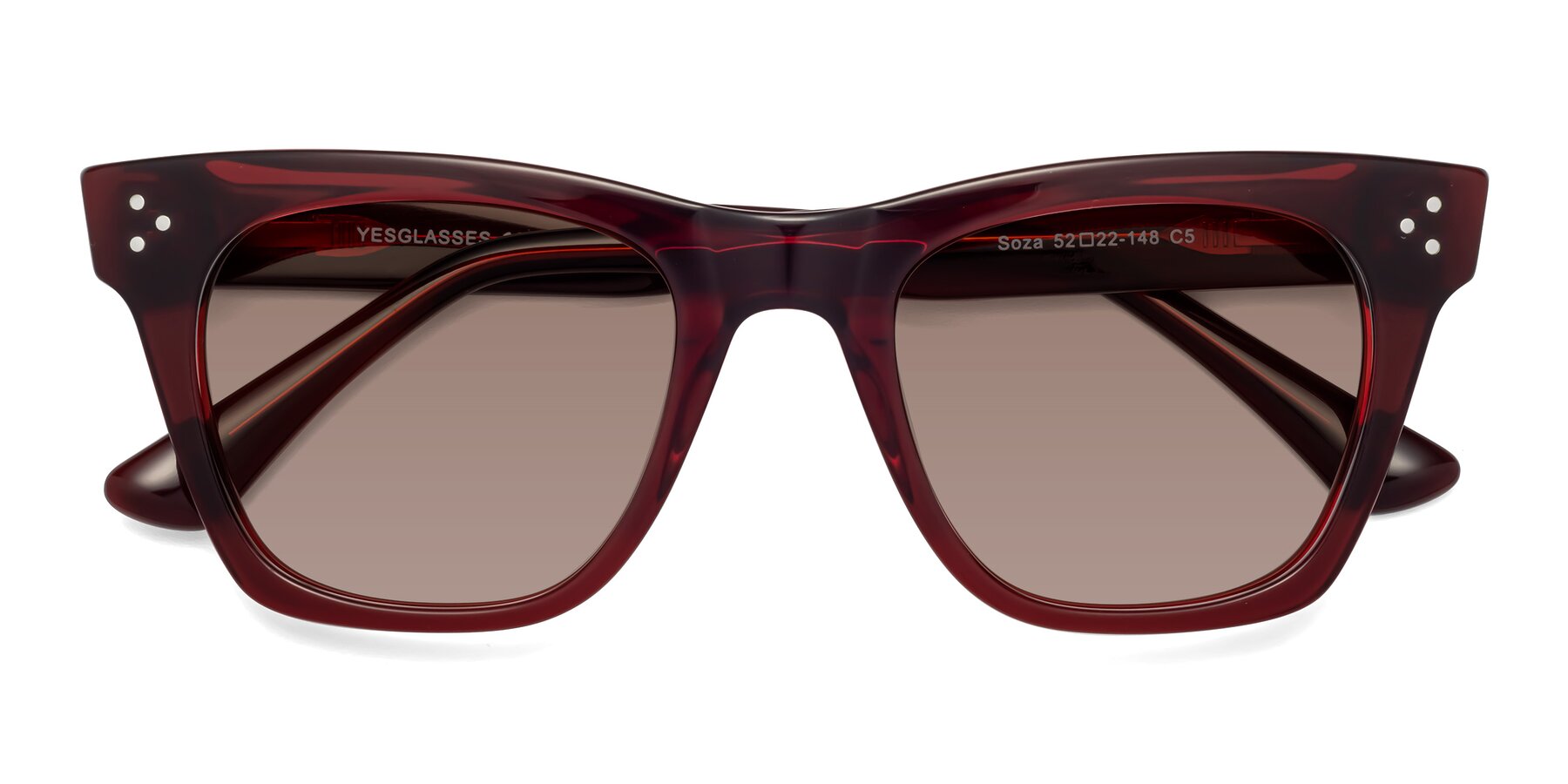 Folded Front of Soza in Wine with Medium Brown Tinted Lenses