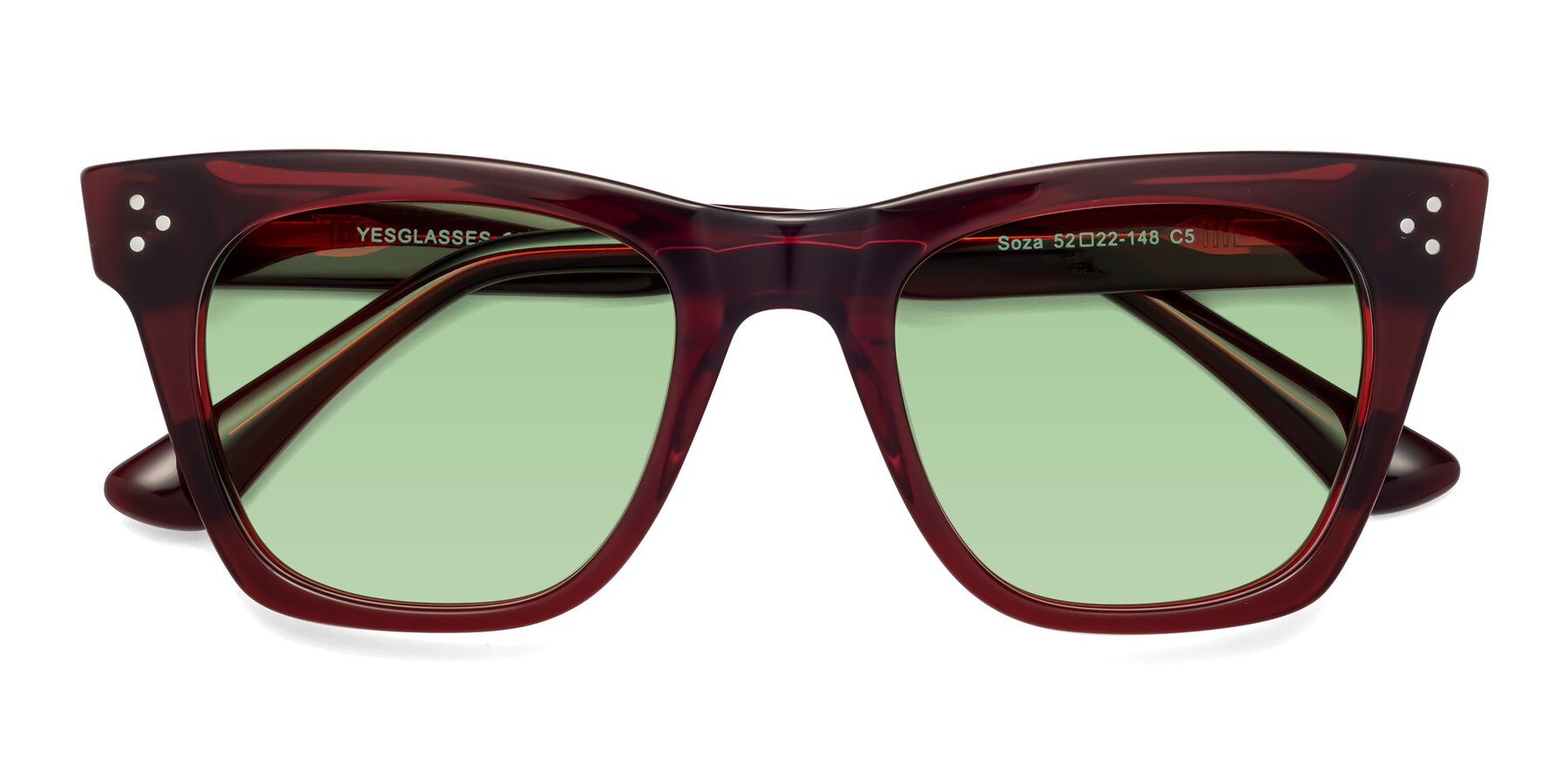 Folded Front of Soza in Wine with Medium Green Tinted Lenses